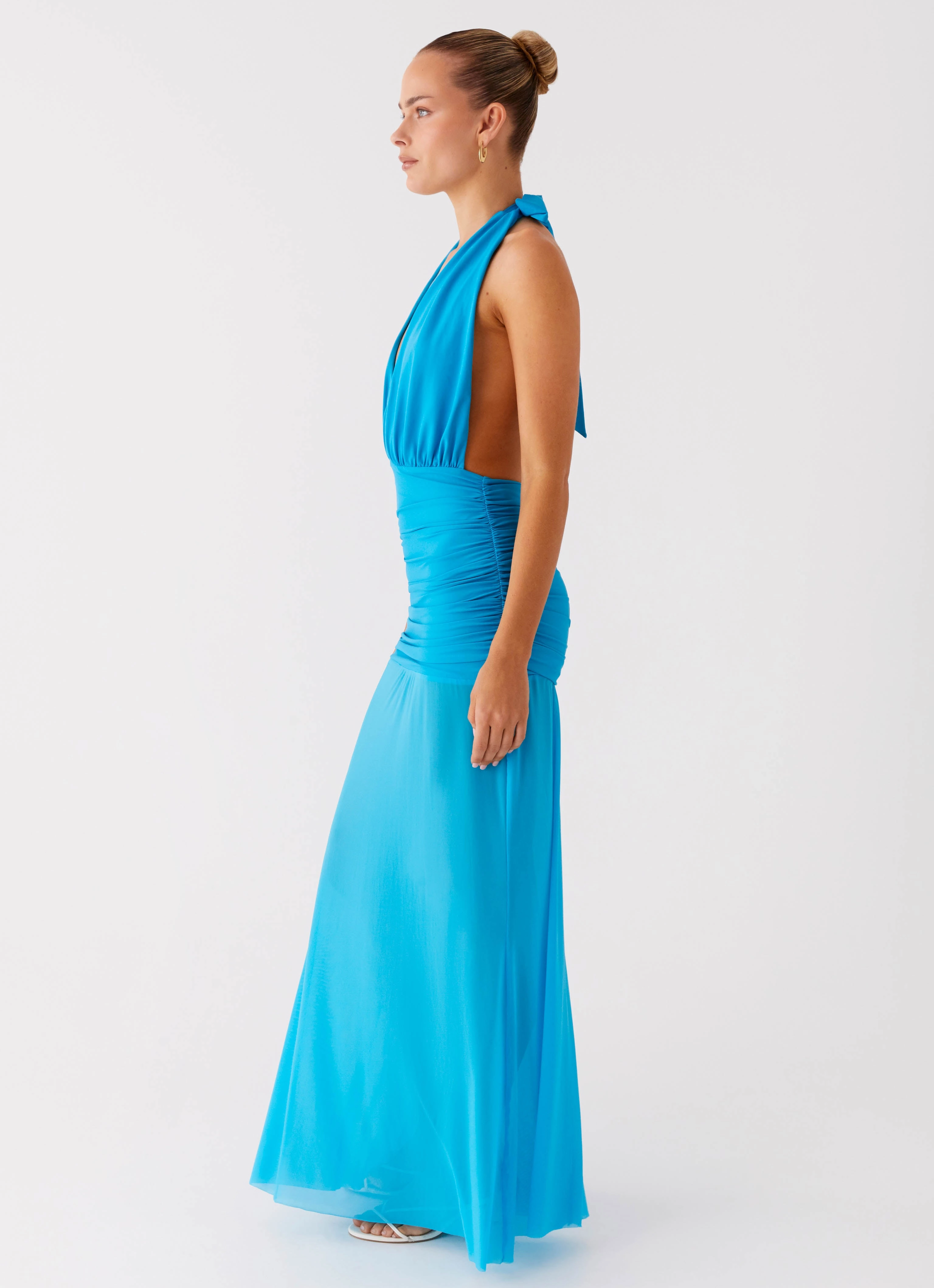 Dilemma Halter Maxi Dress - Turquoise Blue Cool Simplicity Playful design piece