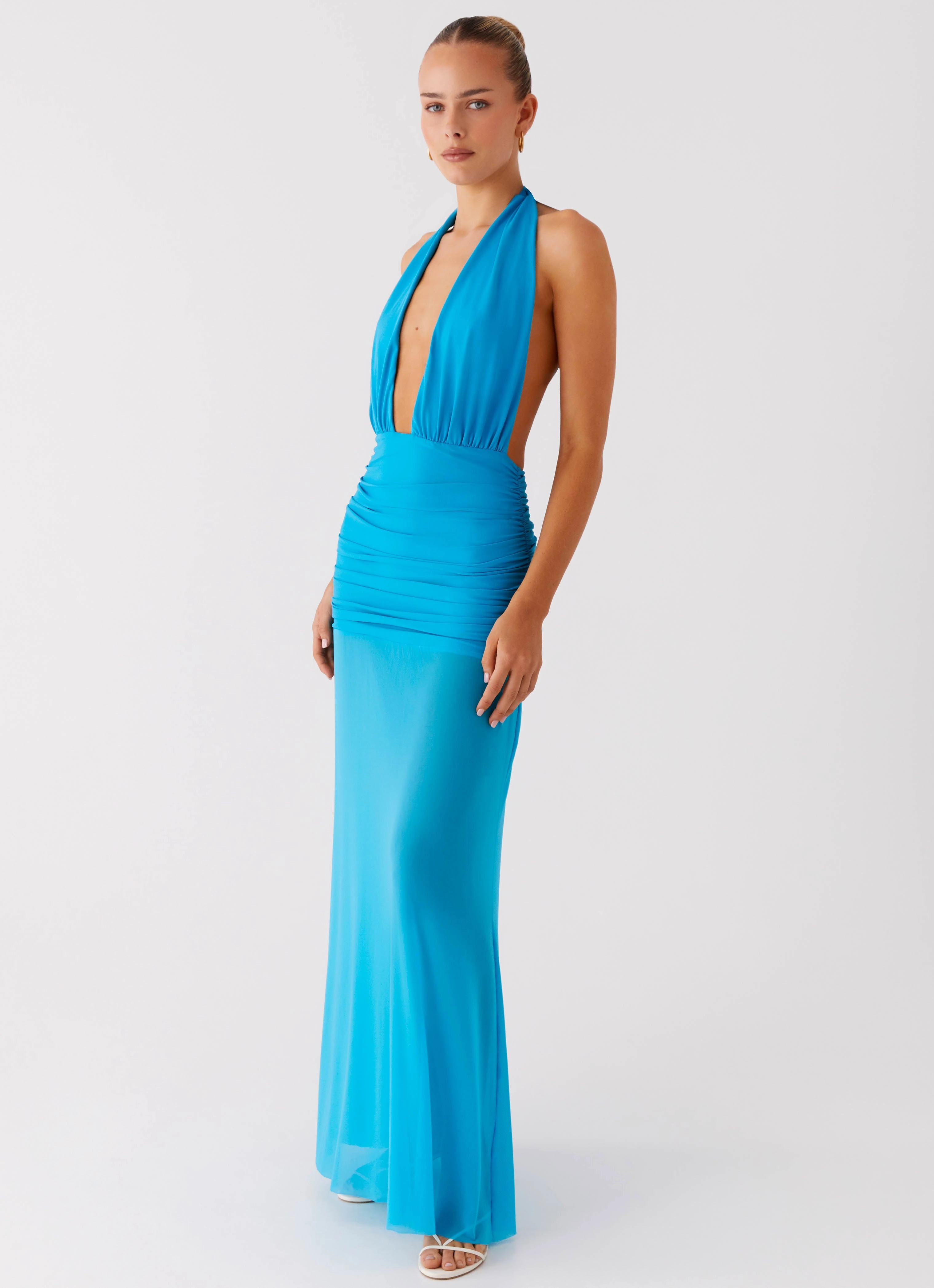 Dilemma Halter Maxi Dress - Turquoise Blue Cute Touch Modest Look