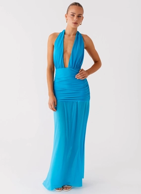 Dilemma Halter Maxi Dress - Turquoise Blue Effortless Layer Wear Smart Layer Wear