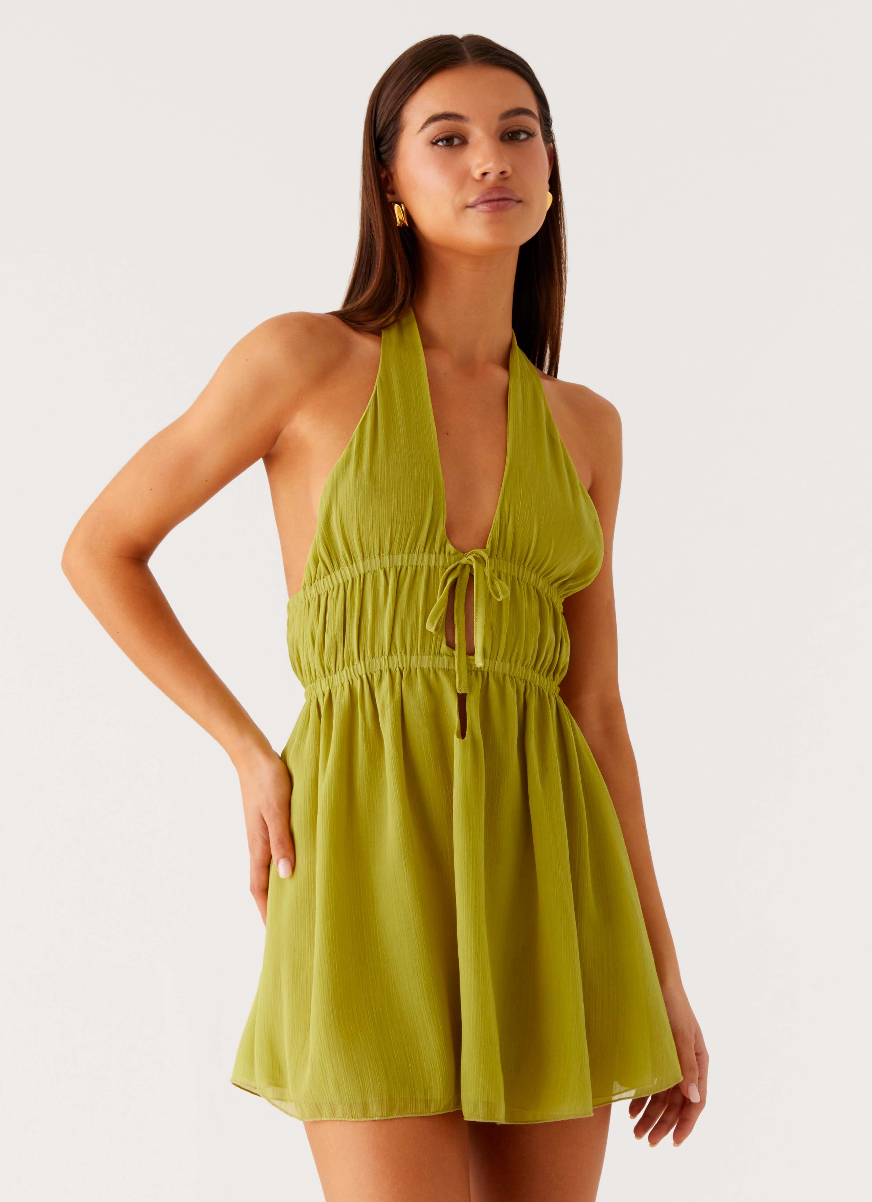 Dione Halter Mini Dress - Citrus Flowy Cut