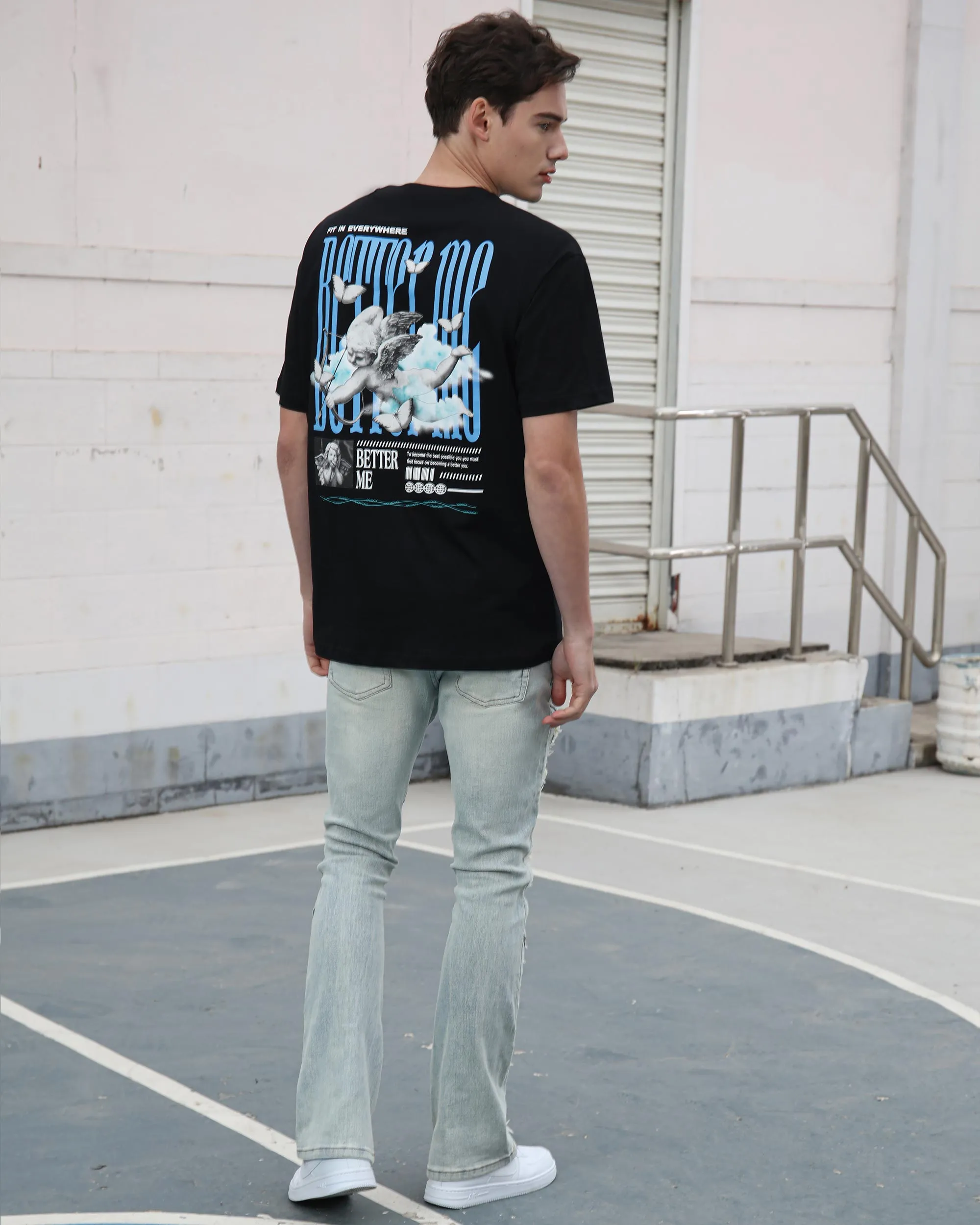Distressed Flared Blue Jeans with Large Ripped-Mexico Local Delivery