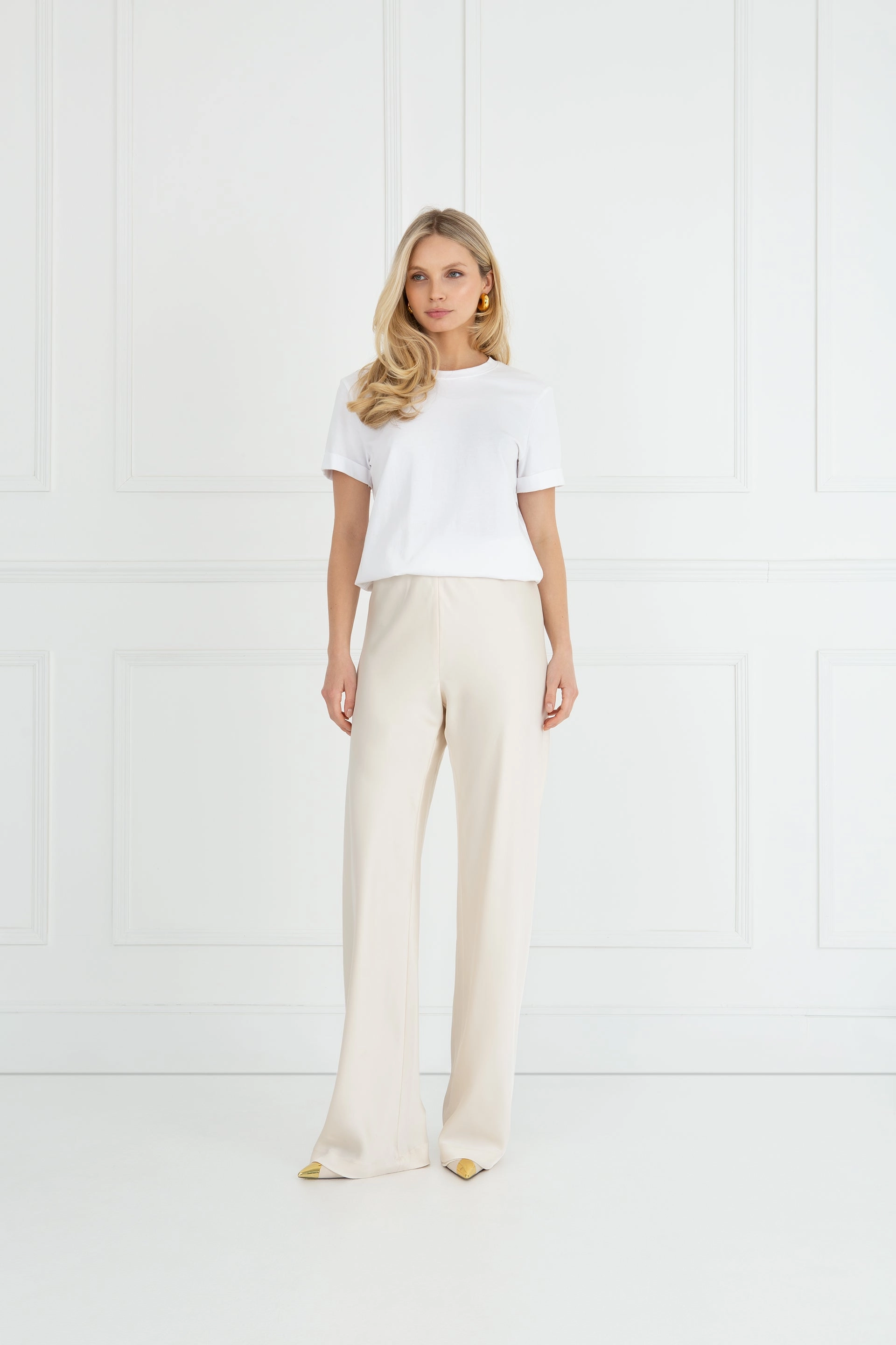 "The Sandra" - Satin Trousers Regular (Cream) Back Detail