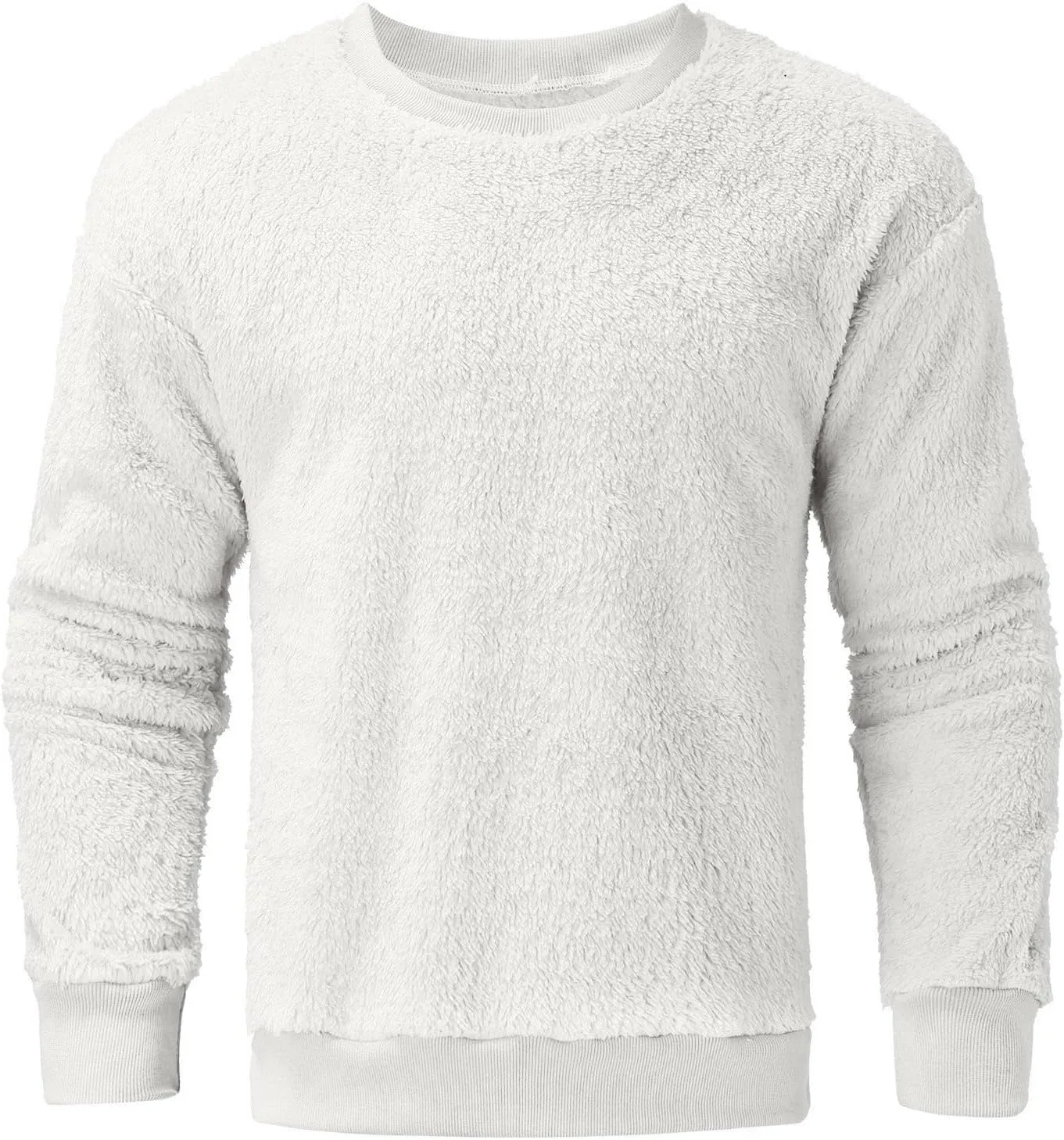 DOLKFU Men Hoodies Sherpa Fleece Oversized Pullover Sweatshirts Solid Color Long Sleeve Warm Crewneck Sweatshirt