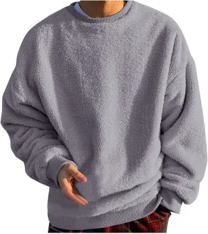 DOLKFU Men Hoodies Sherpa Fleece Oversized Pullover Sweatshirts Solid Color Long Sleeve Warm Crewneck Sweatshirt