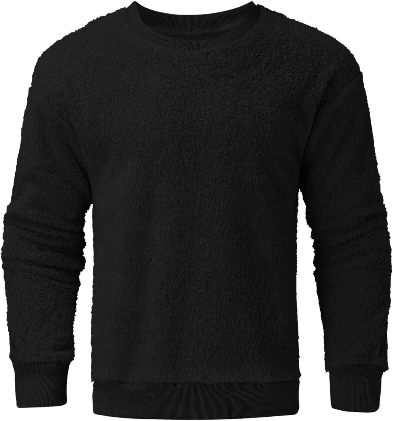 DOLKFU Men Hoodies Sherpa Fleece Oversized Pullover Sweatshirts Solid Color Long Sleeve Warm Crewneck Sweatshirt