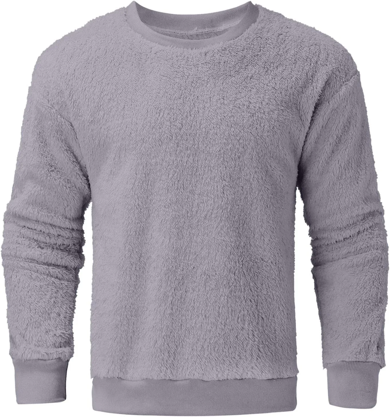 DOLKFU Men Hoodies Sherpa Fleece Oversized Pullover Sweatshirts Solid Color Long Sleeve Warm Crewneck Sweatshirt