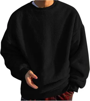 DOLKFU Men Hoodies Sherpa Fleece Oversized Pullover Sweatshirts Solid Color Long Sleeve Warm Crewneck Sweatshirt