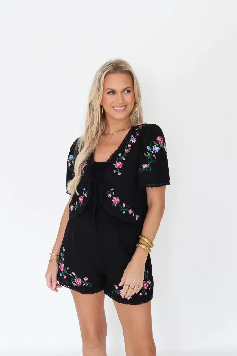 Casual Wear Dolly Embroidered Top - Black (Final Sale)