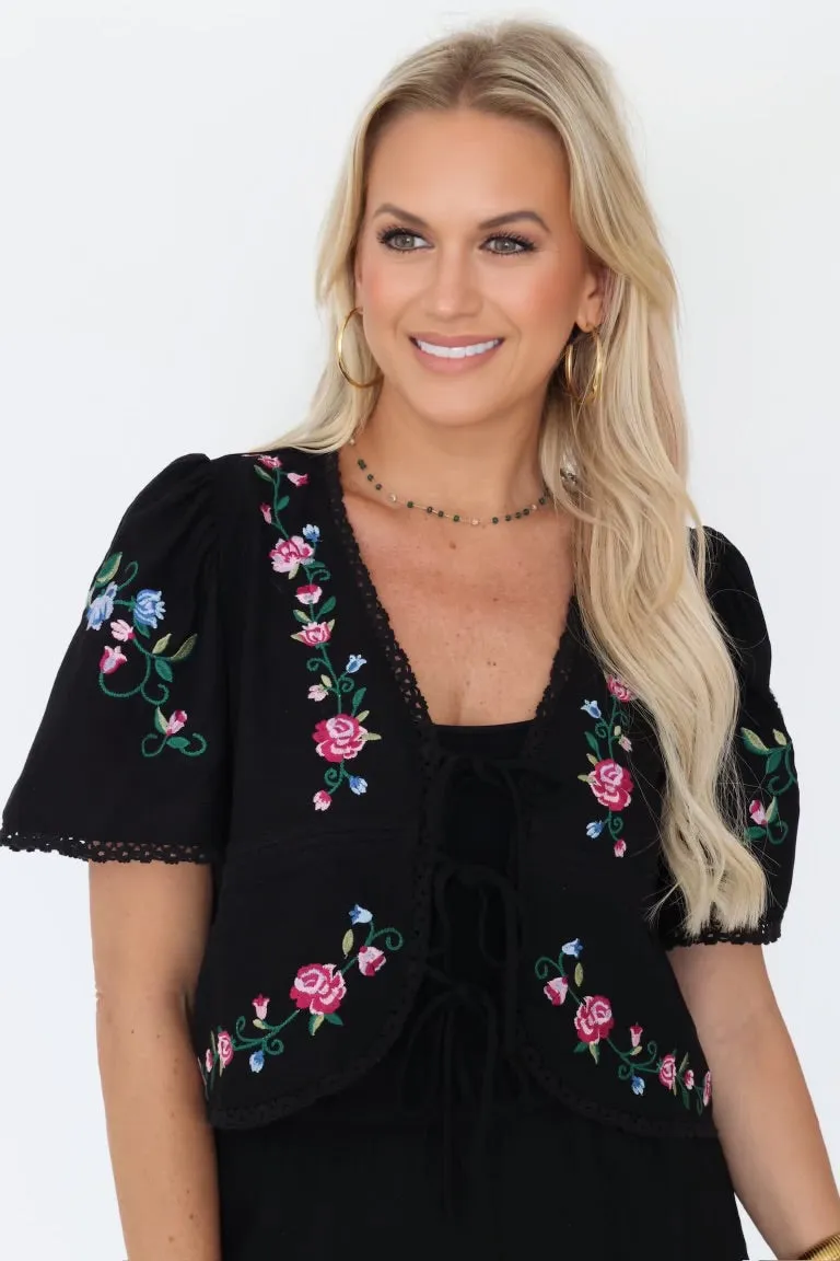 Dolly Embroidered Top - Black (Final Sale) YarnDyeStripe