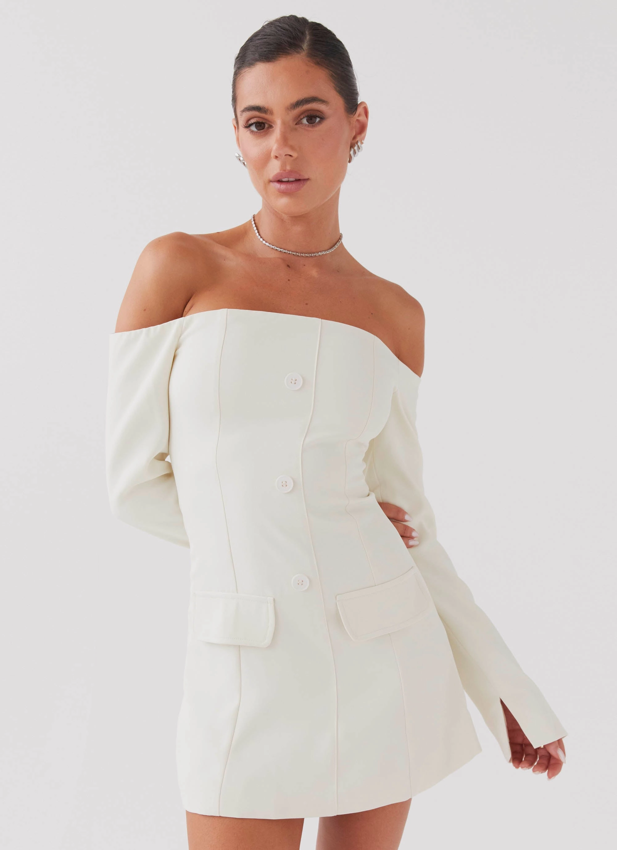 Chic Tailoring Clean Grace Dominique Blazer Mini Dress - Ivory