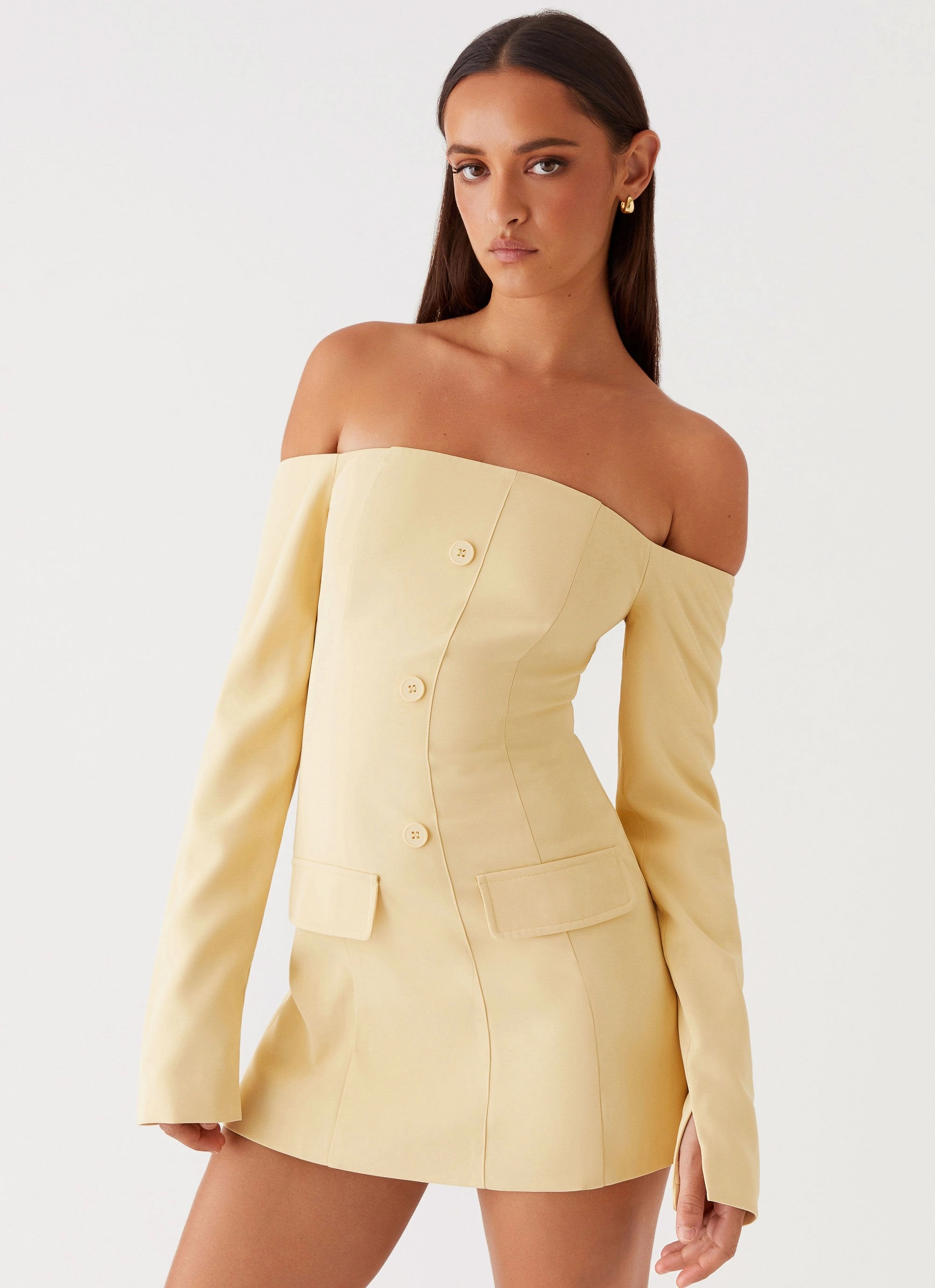 Dominique Blazer Mini Dress - Yellow Clean Finish Comfortable Layer