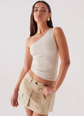 Heart To Heart Cargo Mini Skirt - Beige Smooth Texture Comfy Style