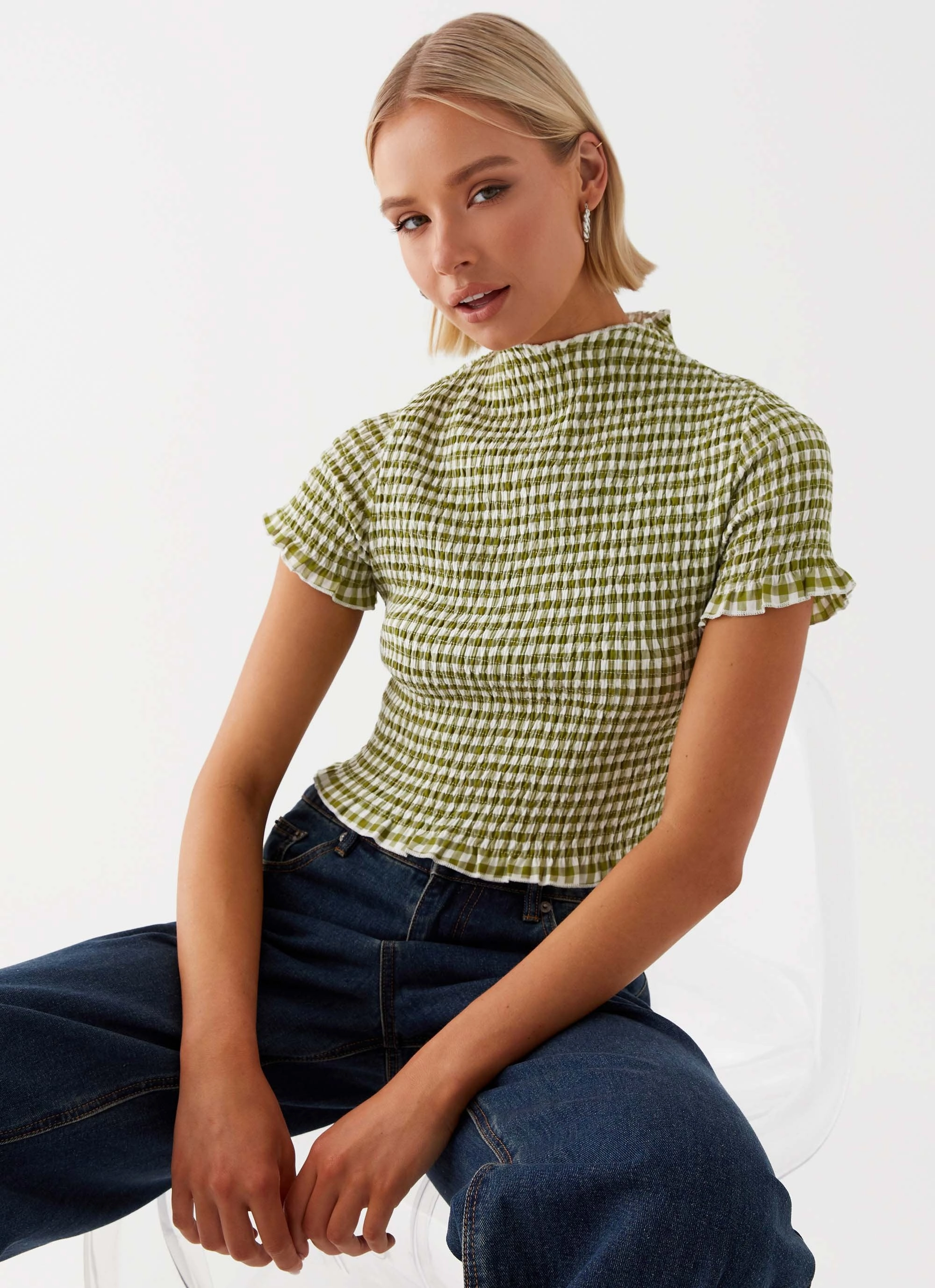 Cleo Tee - Khaki Gingham LightReflectiveTrim