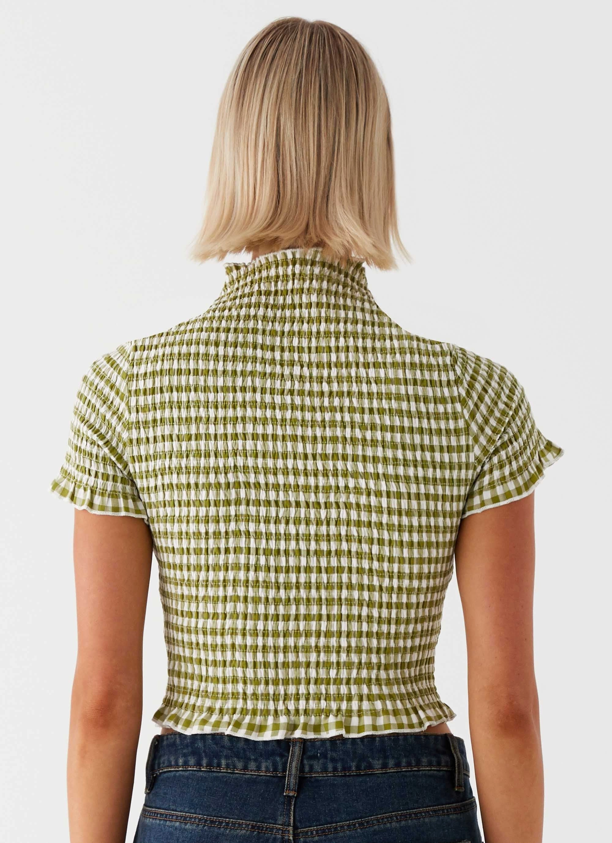 Cleo Tee - Khaki Gingham UltraLightweight Non Iron Fabric