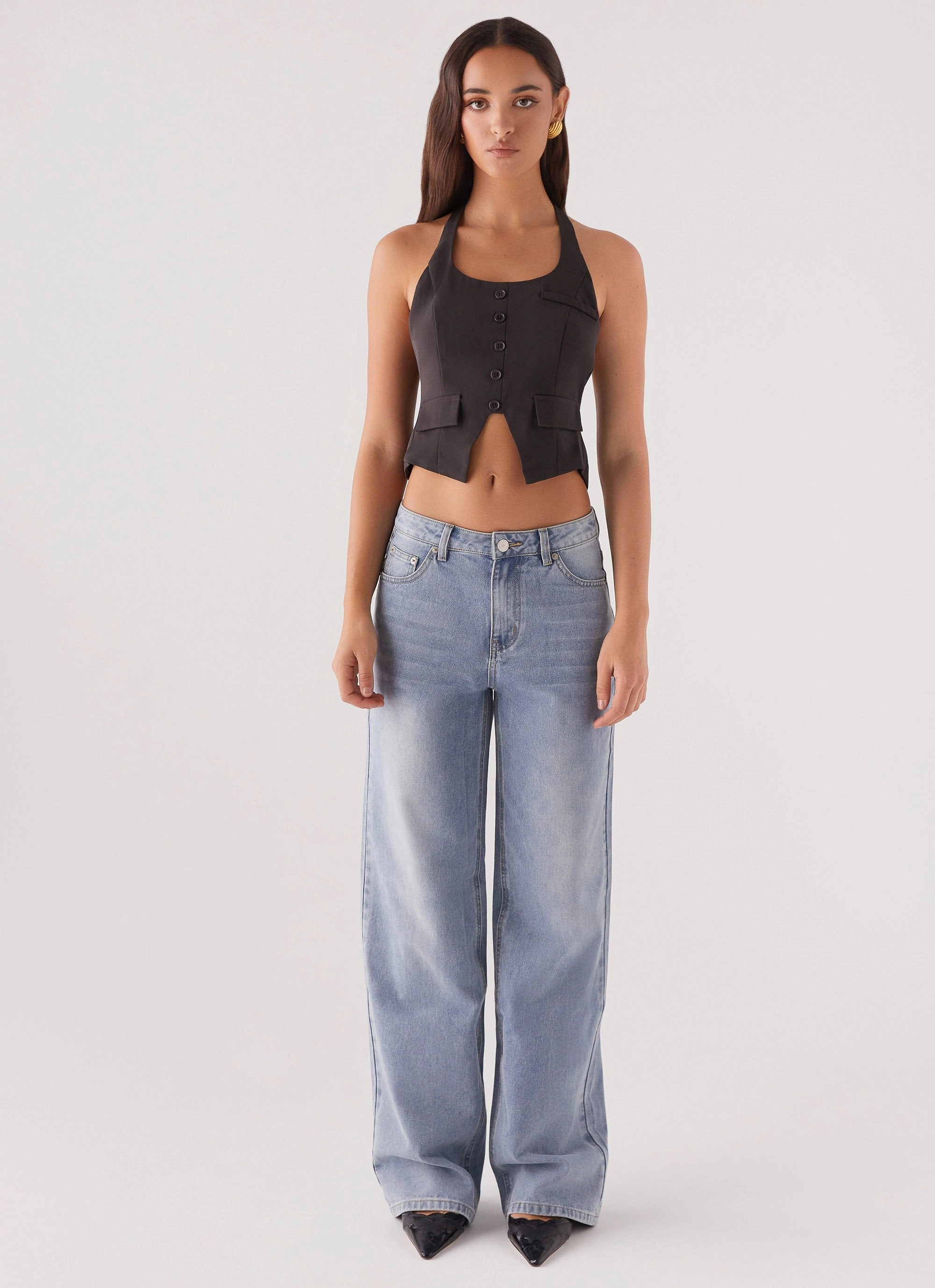 Kendra Backless Vest - Black Warm Layer Lightweight Weave Material