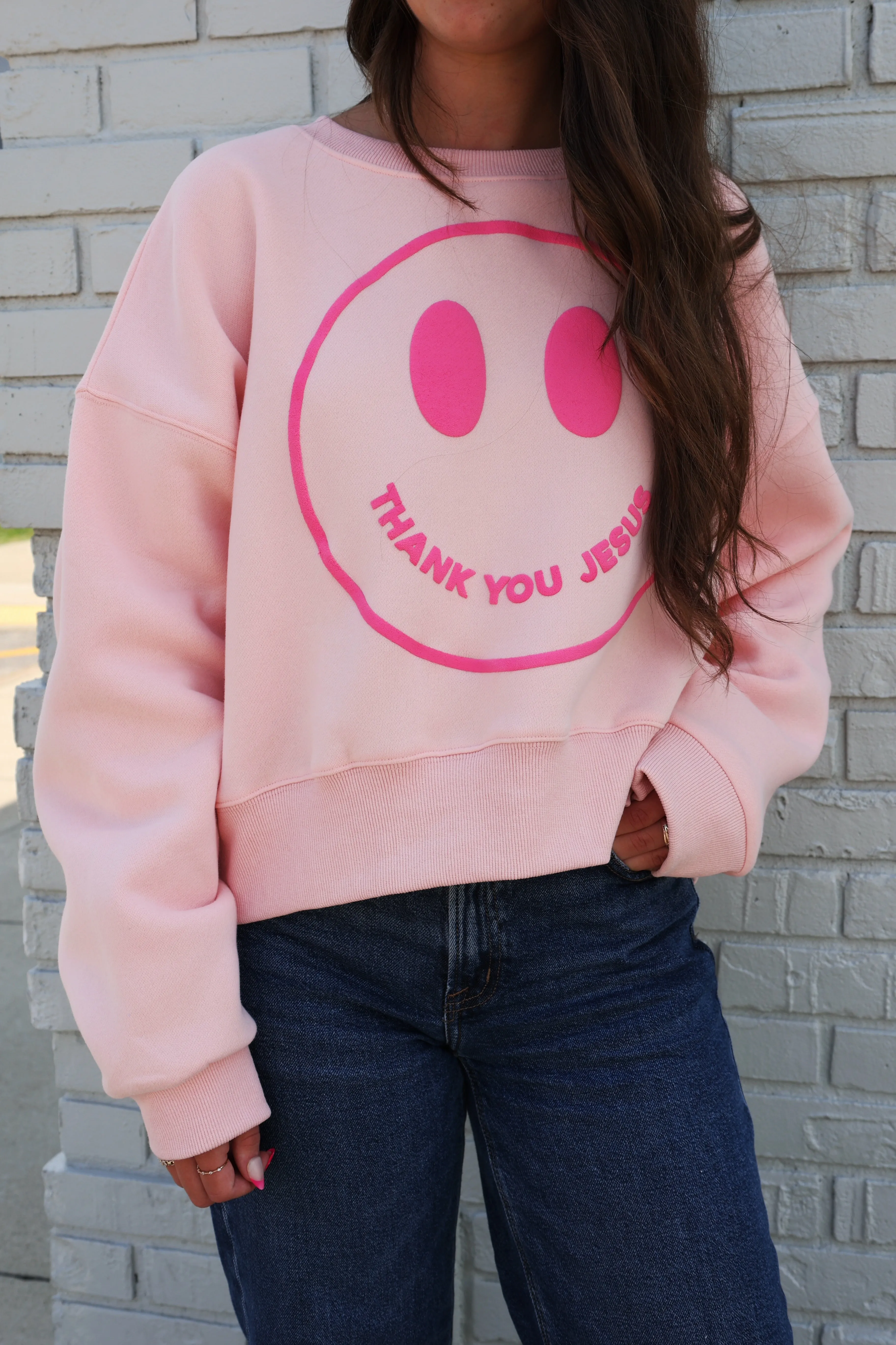 Thank You Jesus Sweatshirt FoldableFeature Double Stitched Hem