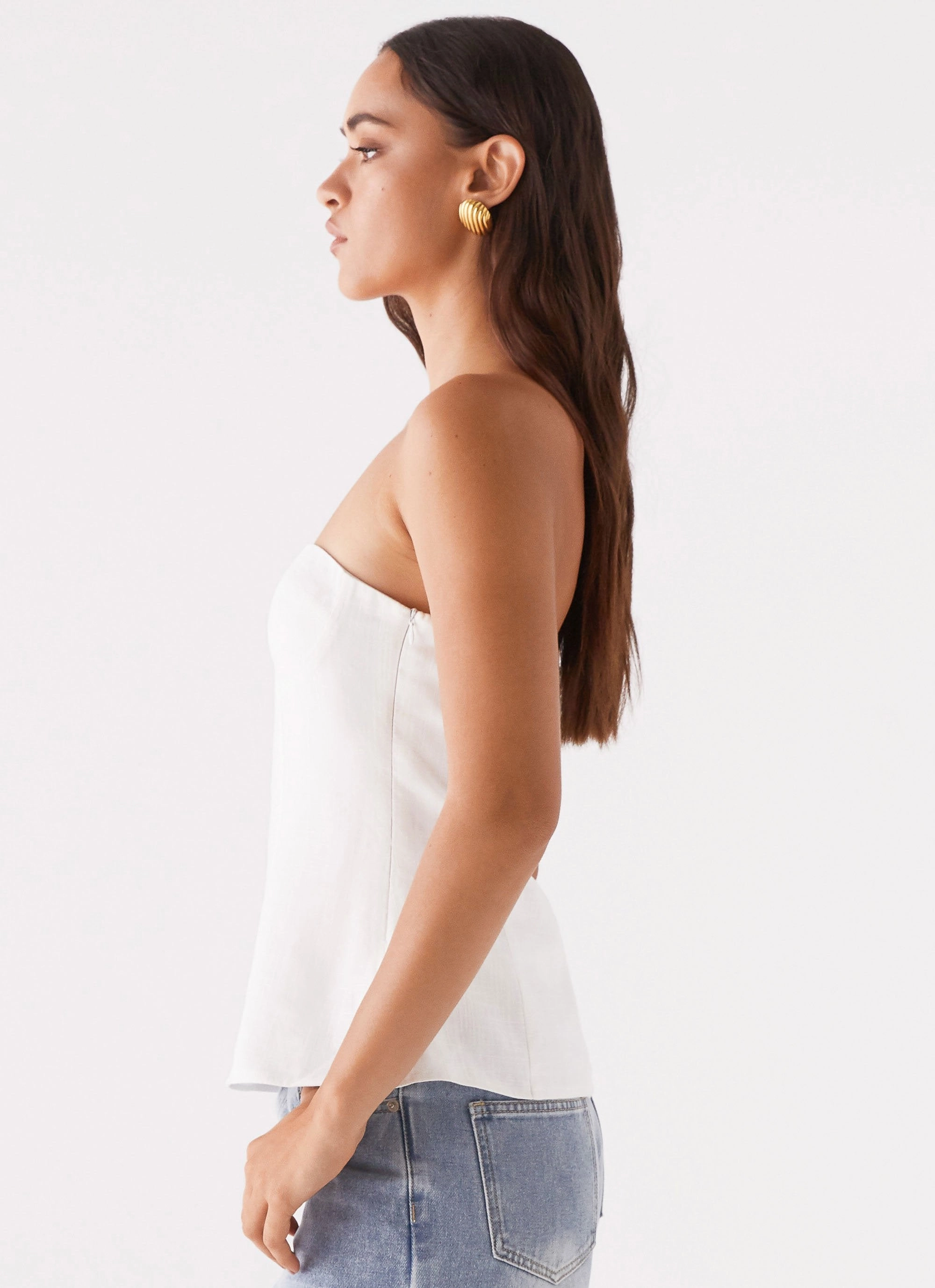 Thermal Regulation Fabric Summer Polo Rennie Linen Bustier Top - White