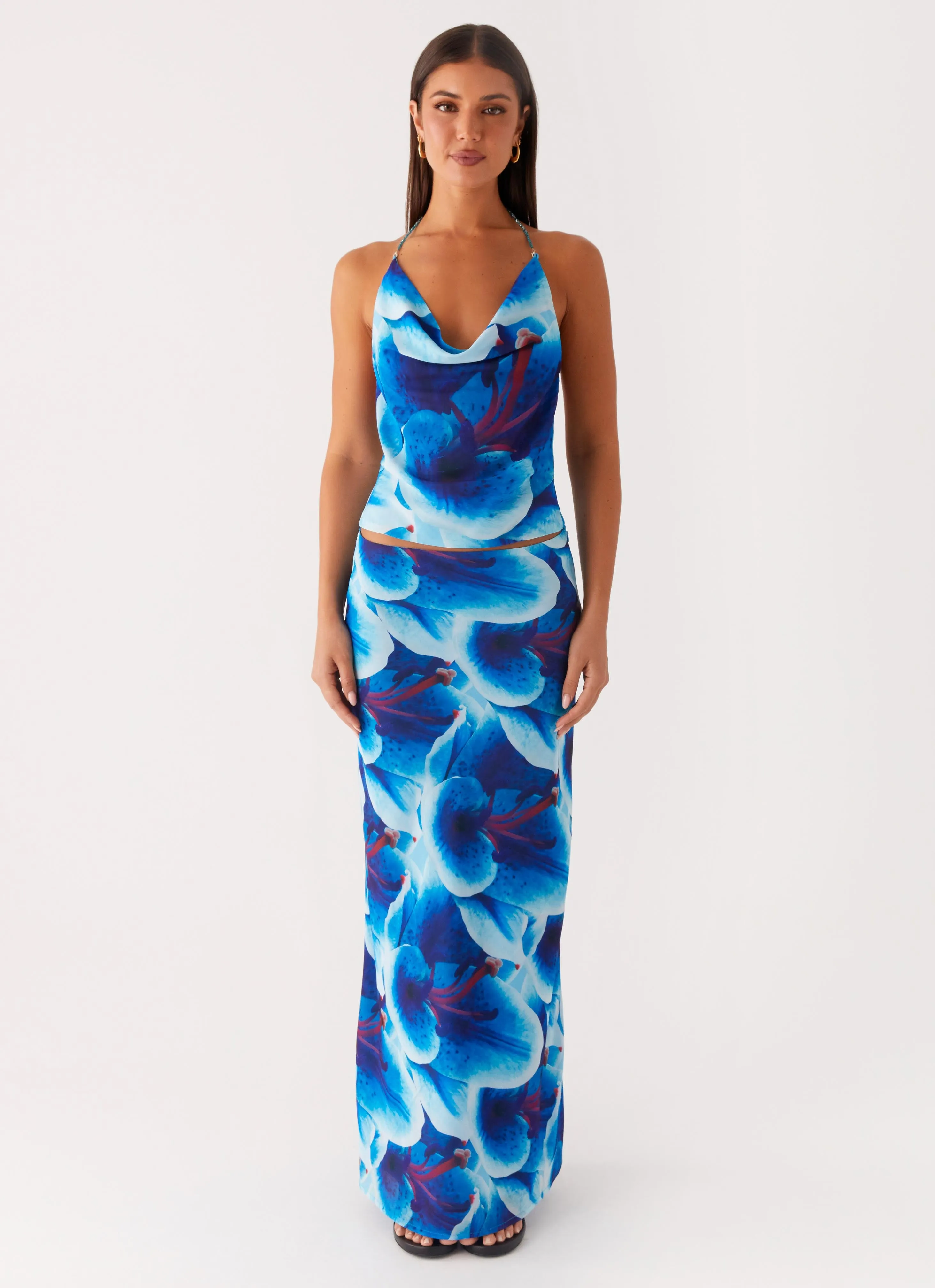 Recycled Material Blend Another Life Halter Top - Turquoise Floral