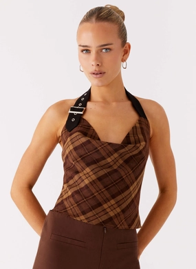 Stateside Cowl Top - Plaid MoistureWicking ButtonDownCollar