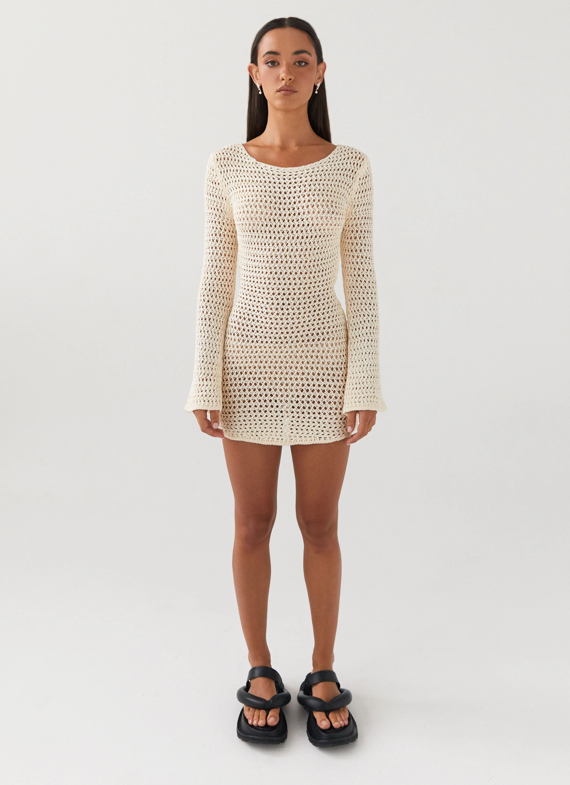 Versatile Layers Luxe Appeal Down For The Ride Crochet Mini Dress - Ivory