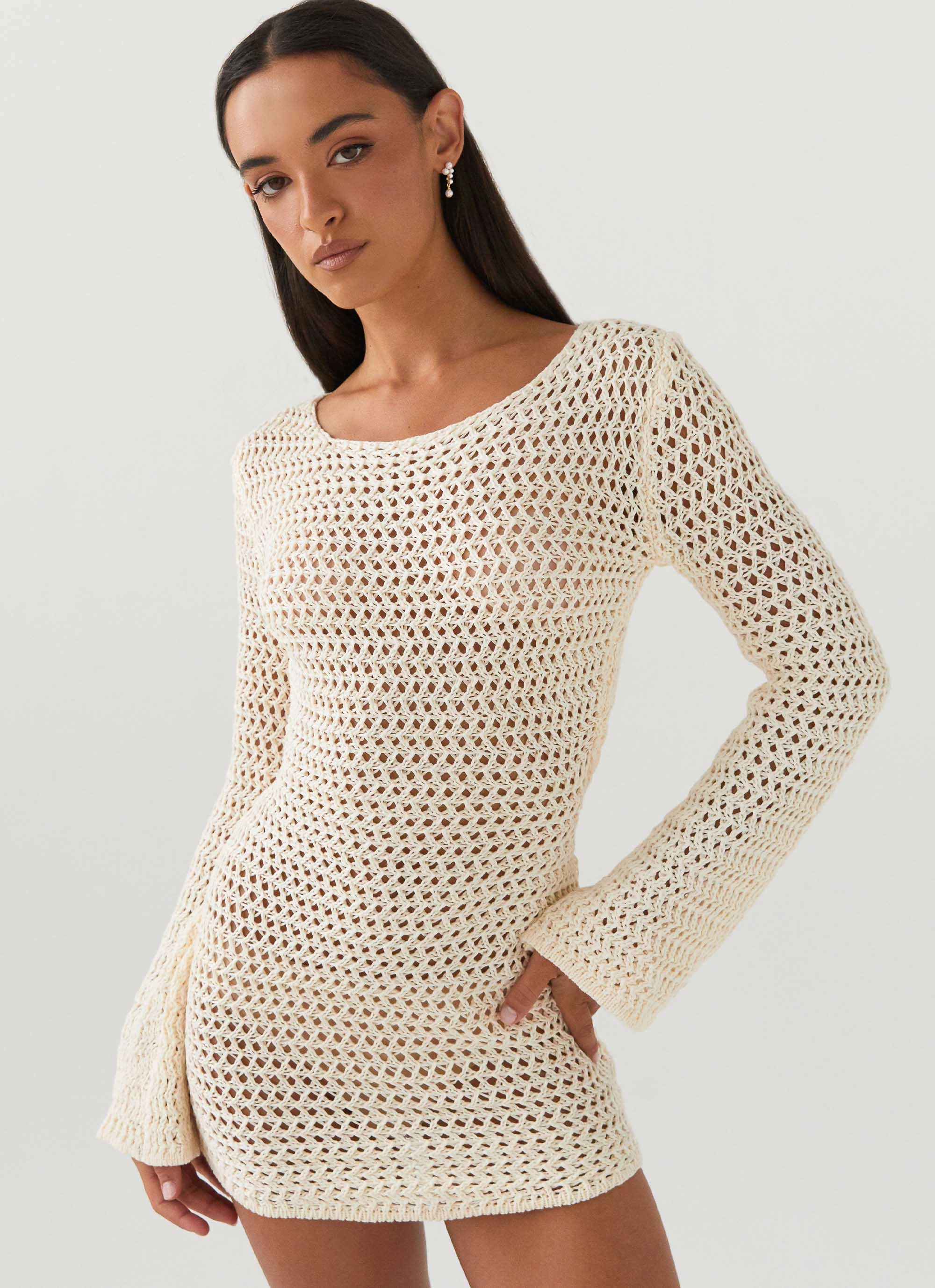 Easy Wrap Unisex Option Down For The Ride Crochet Mini Dress - Ivory