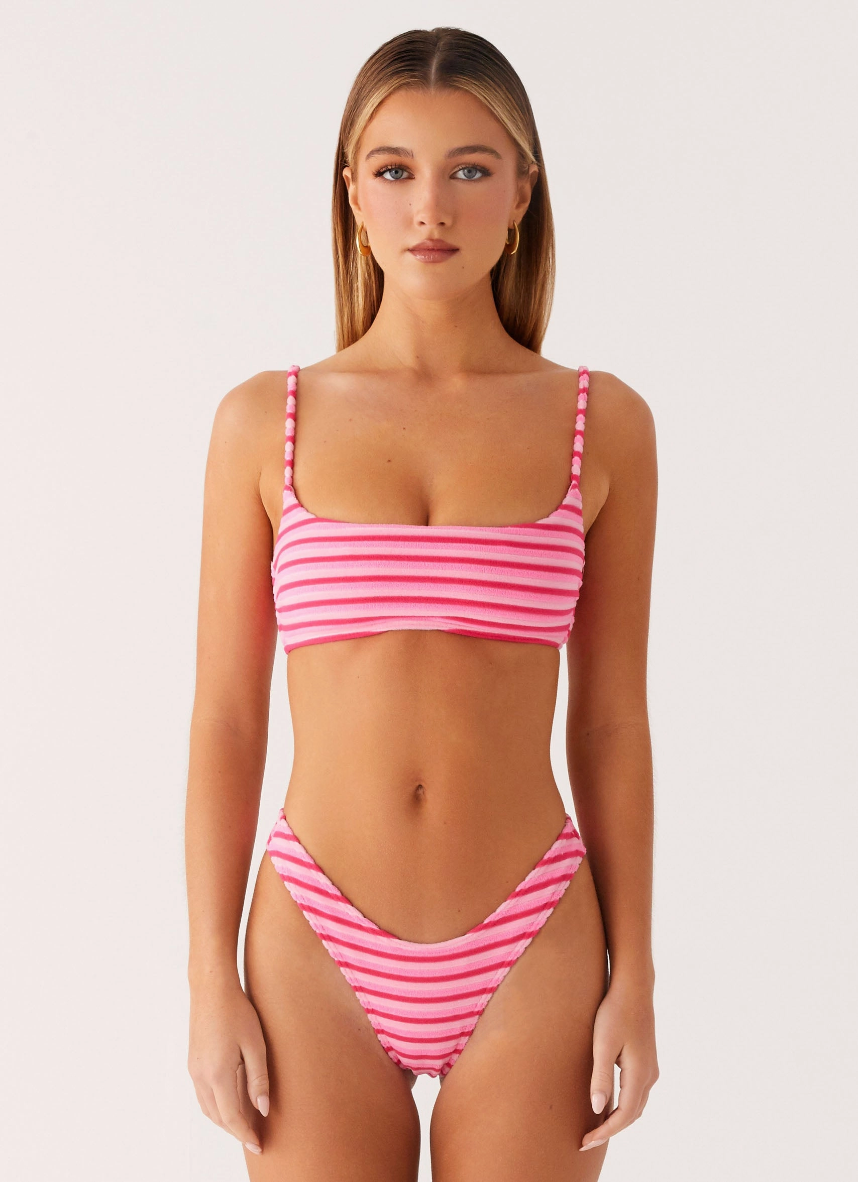 Mauritius Bikini Top - Pink Stripe Mold Resistant Material Double Layered Stitching