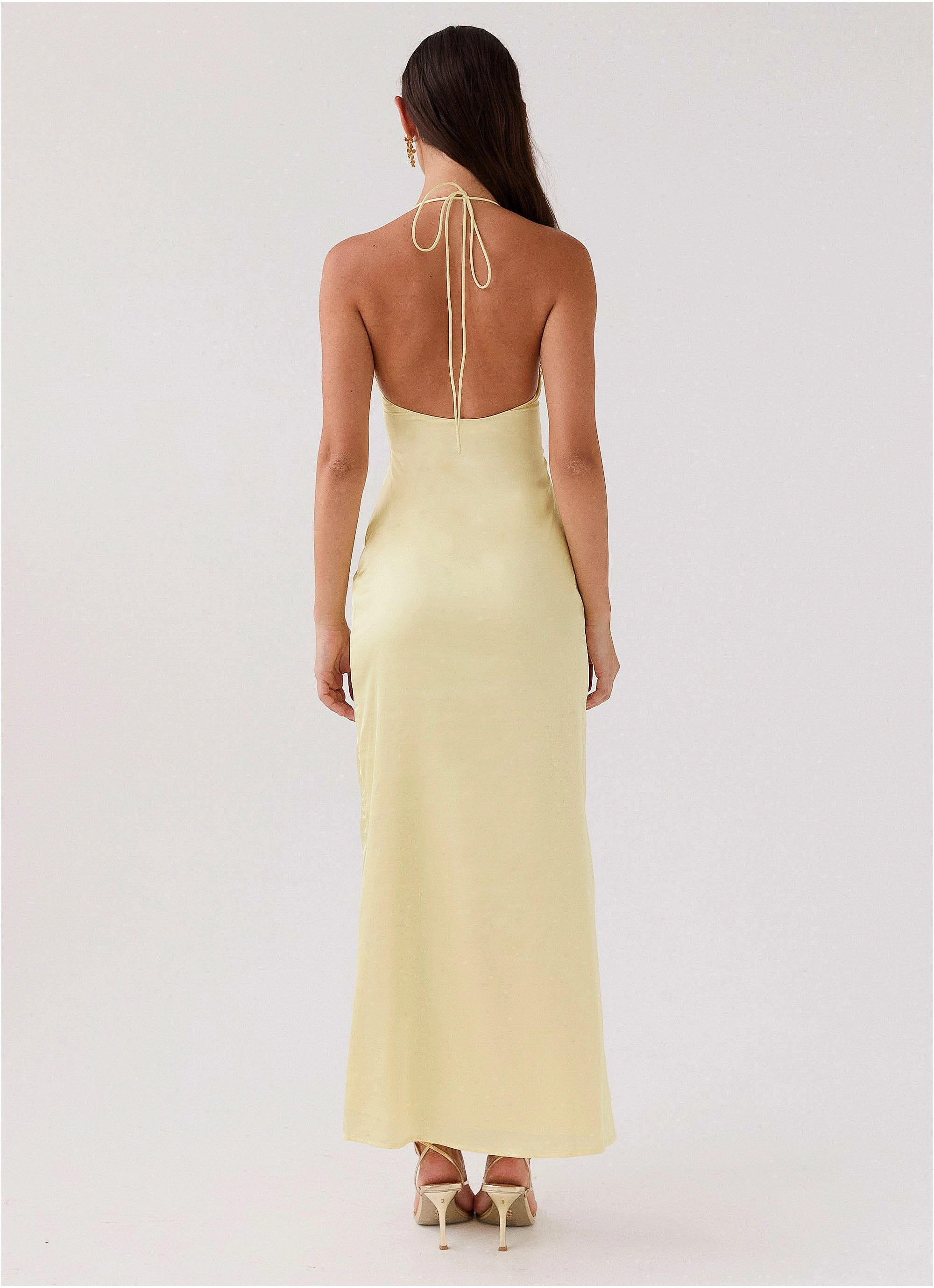 Easy Going Dream Sight Lace Satin Maxi Dress - Lemon