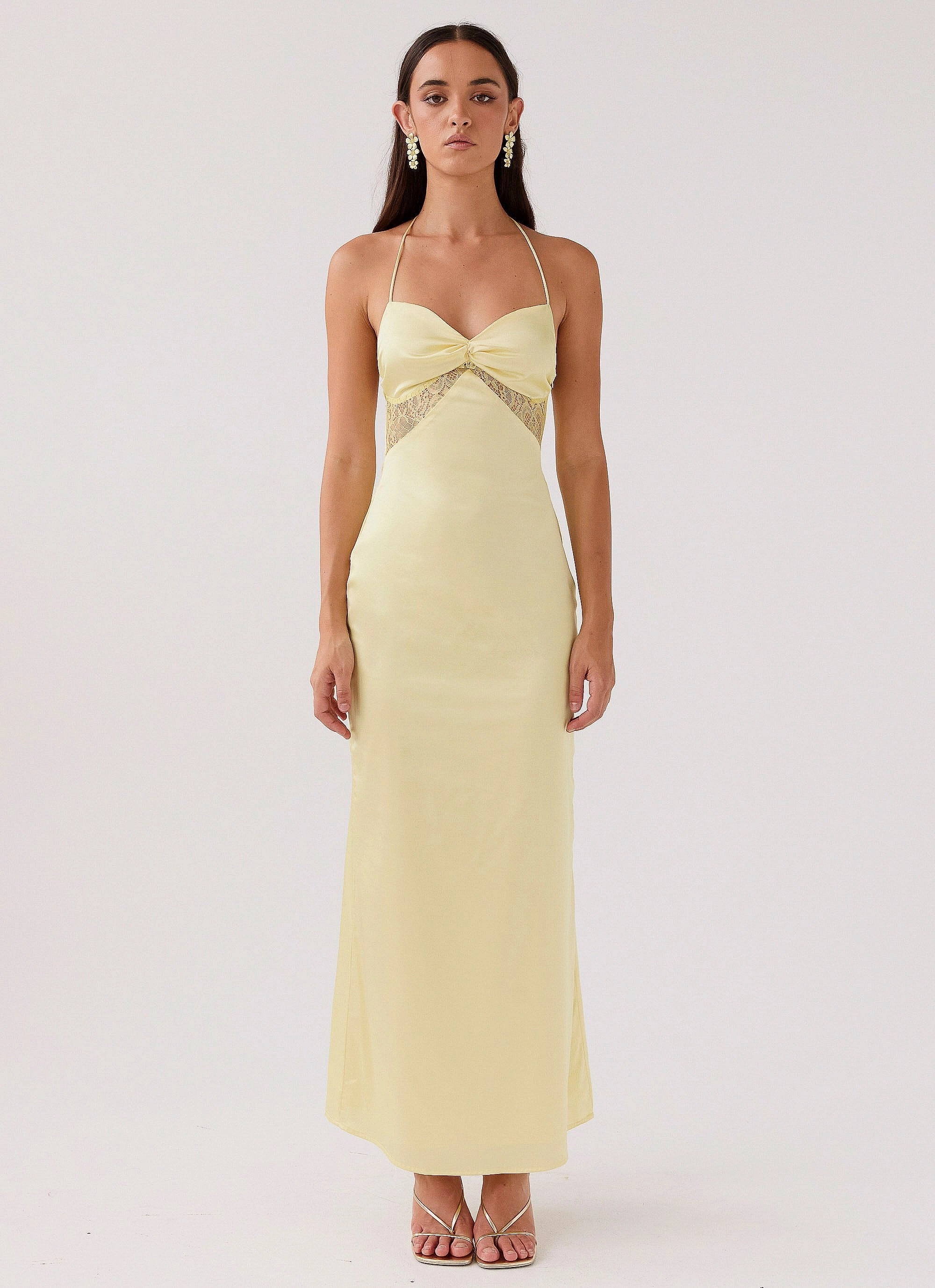 Dream Sight Lace Satin Maxi Dress - Lemon Tasteful Detail Versatile Look