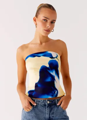 Soft Pullover Double Faced Jersey Knit Dreamy Skies Strapless Top - Heirloom Floral