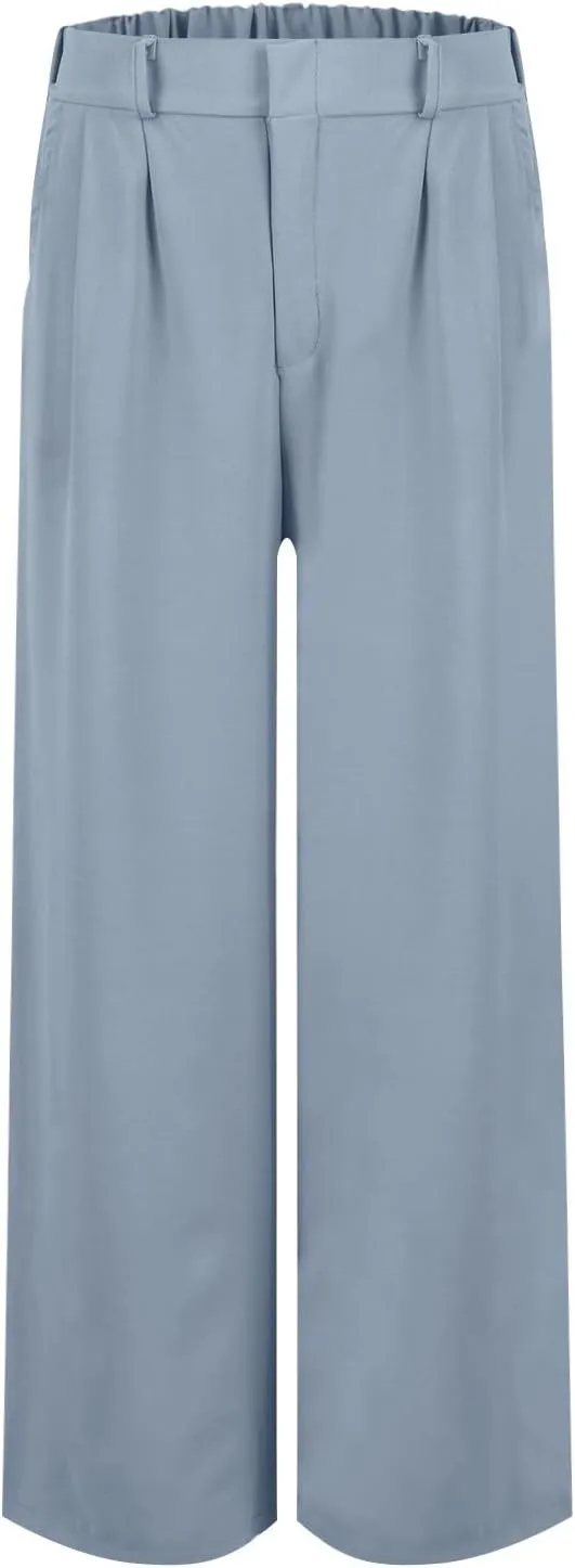 Dress Pants Women Linen Business Casual Elastic High Waisted Palazzo Pants Summer Baggy Beach Pants with Pockets