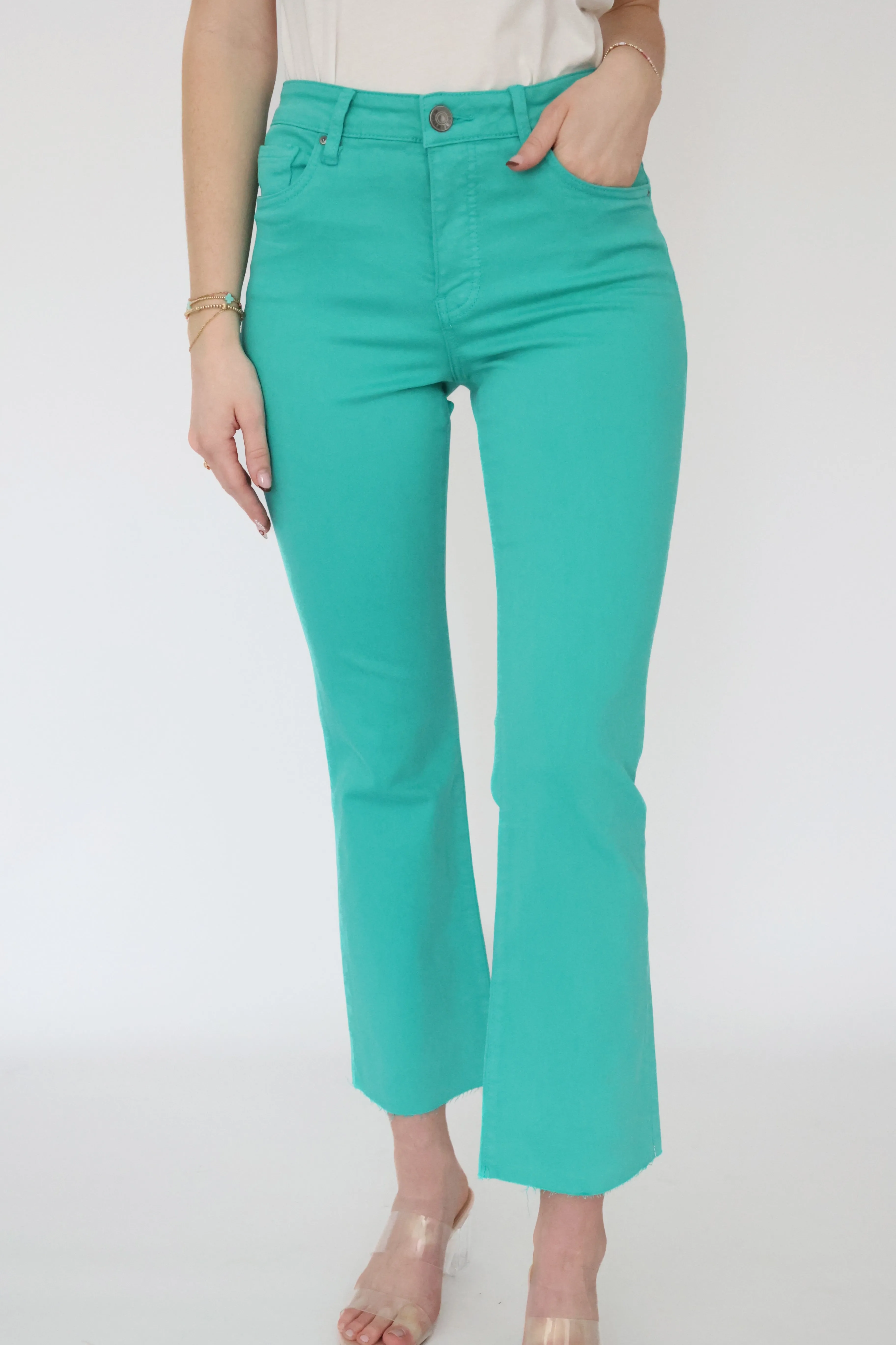 Kelsey High Rise Ankle Flare - Turquoise (FINAL SALE) Movement Ease
