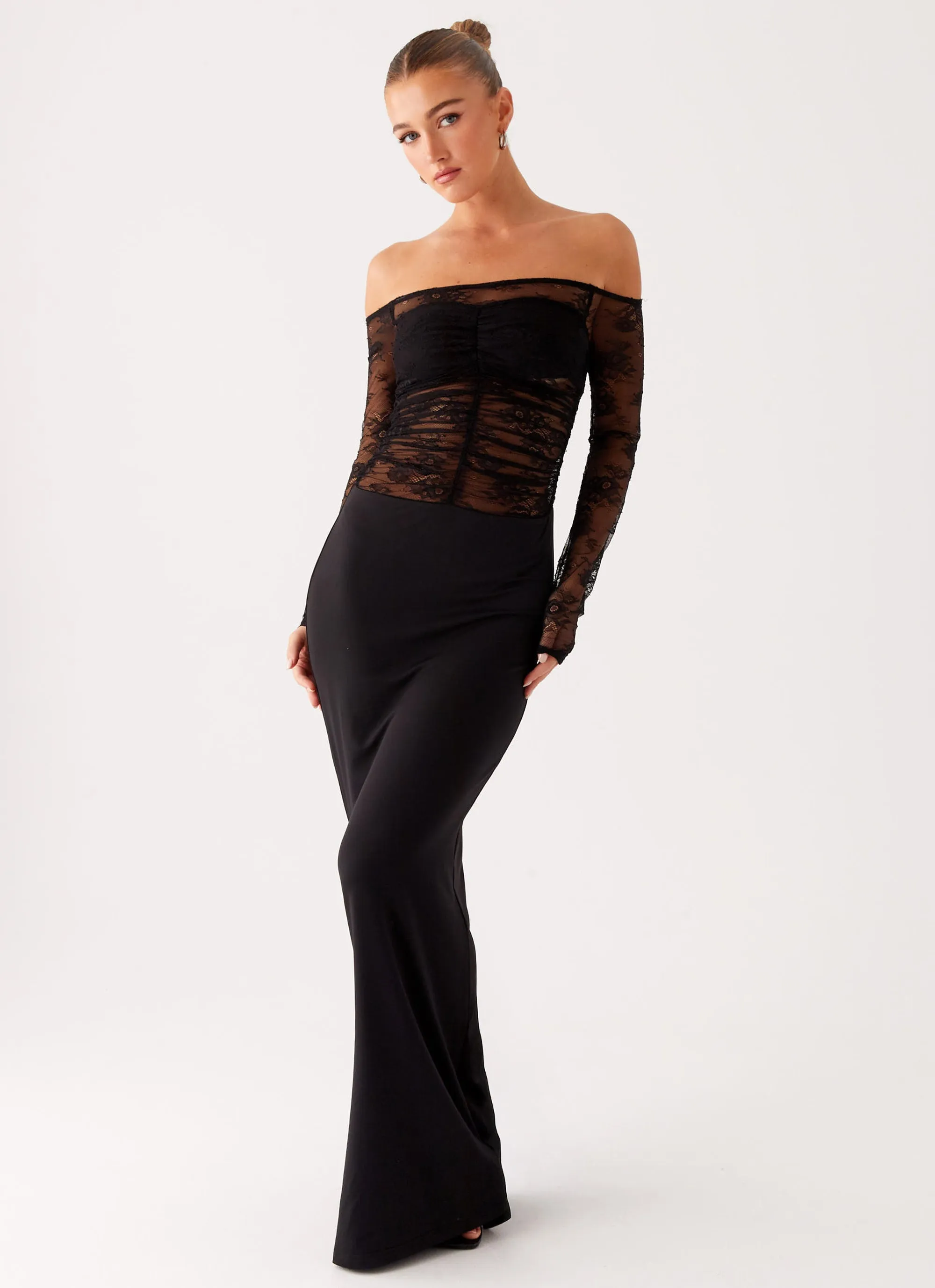 Embroidered-Sleeve Avi Maxi Dress - Black