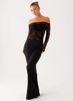 Embroidered-Sleeve Avi Maxi Dress - Black