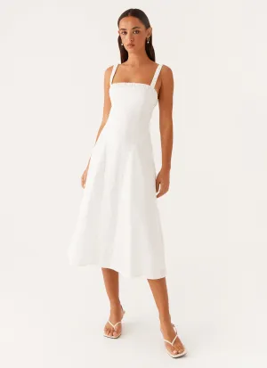 Premium Material Self Power Enola Midi Dress - White