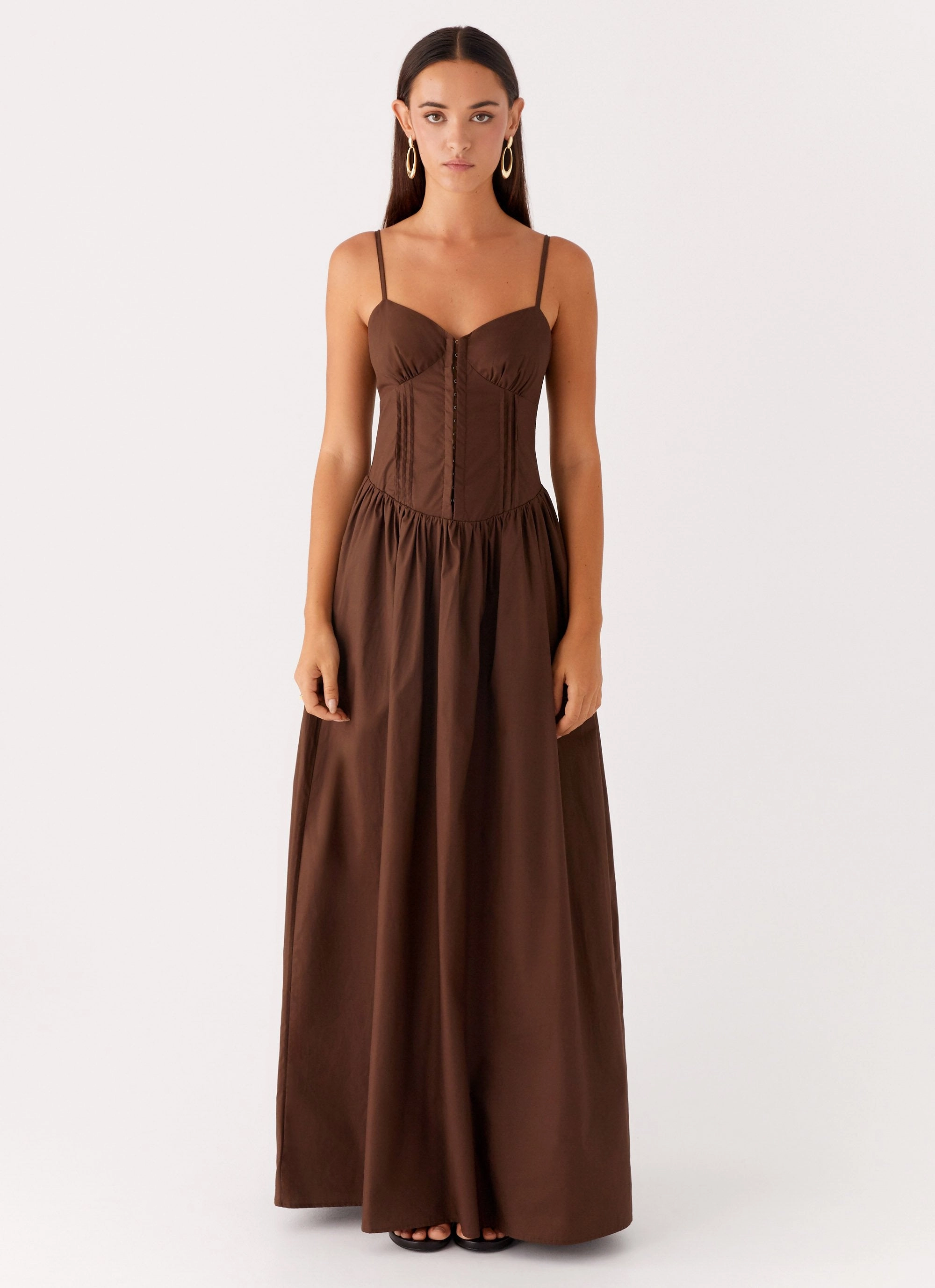 Collar Accent Smile Feel Cerys Maxi Dress - Chocolate