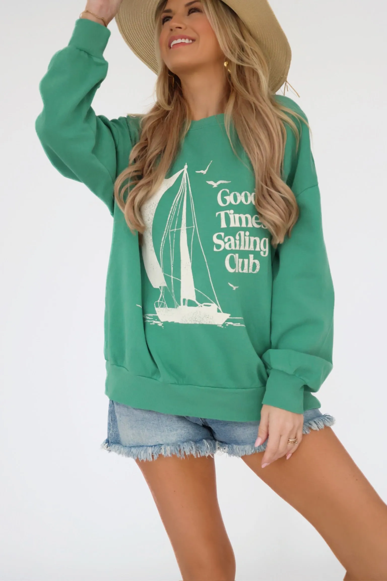 Anti Pill Finish TemperatureRegulating Fabric Sail Away Sunday Sweatshirt - Botanical Green(final sale)