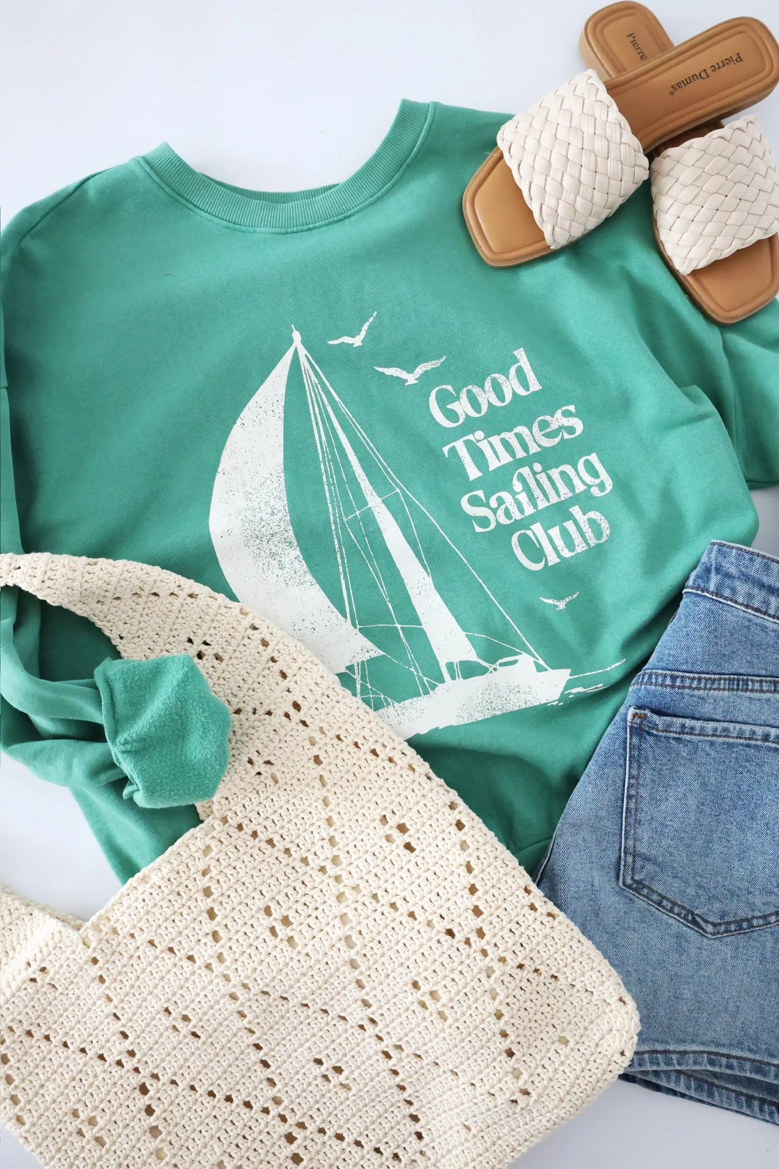 Sail Away Sunday Sweatshirt - Botanical Green(final sale) NonFade Dye StretchFabric