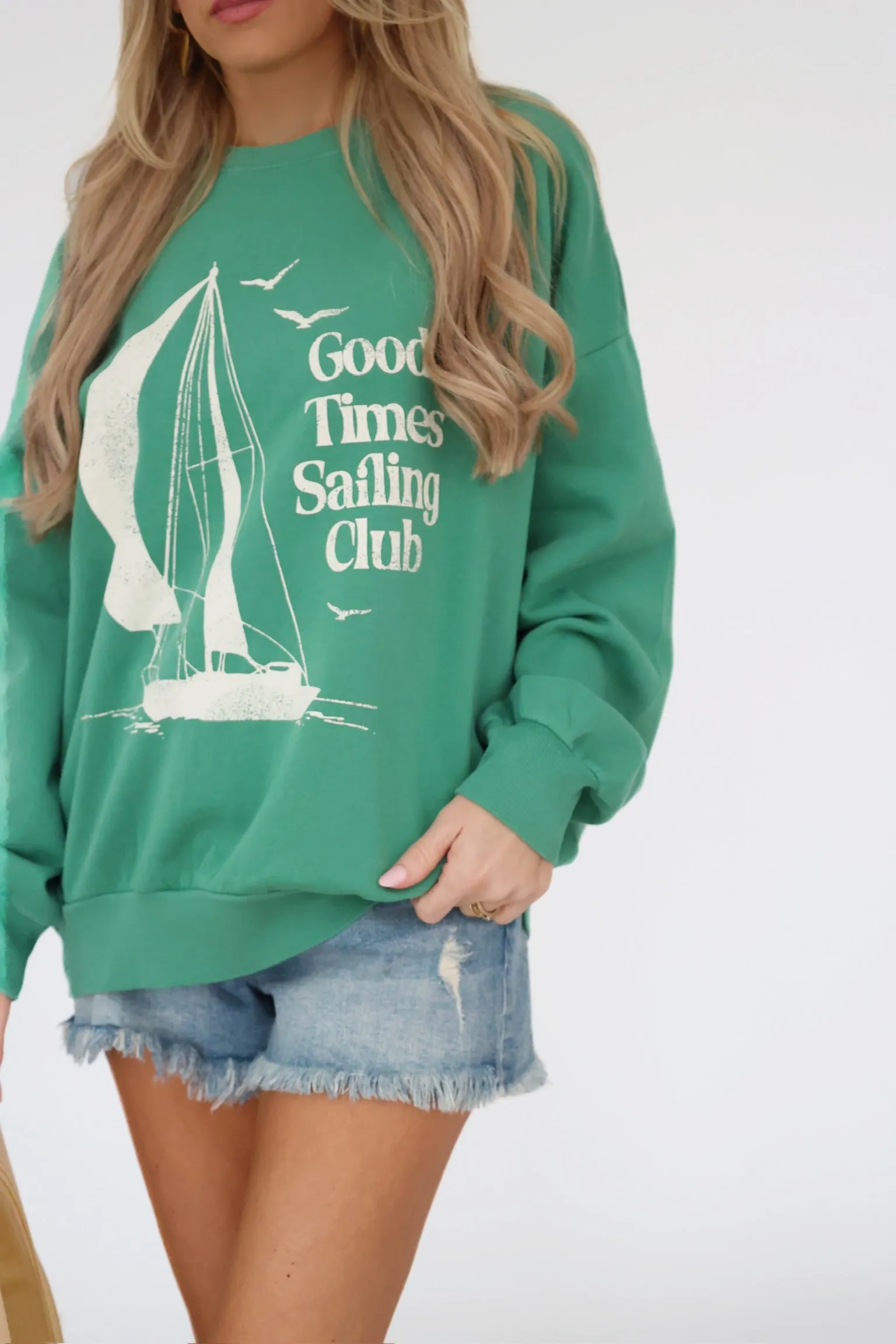 Sail Away Sunday Sweatshirt - Botanical Green(final sale) Smooth Stitching