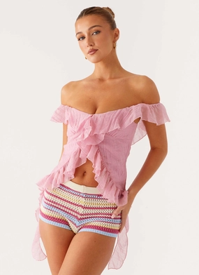 TaglessNecklineComfort Dylan Off Shoulder Top - Pink