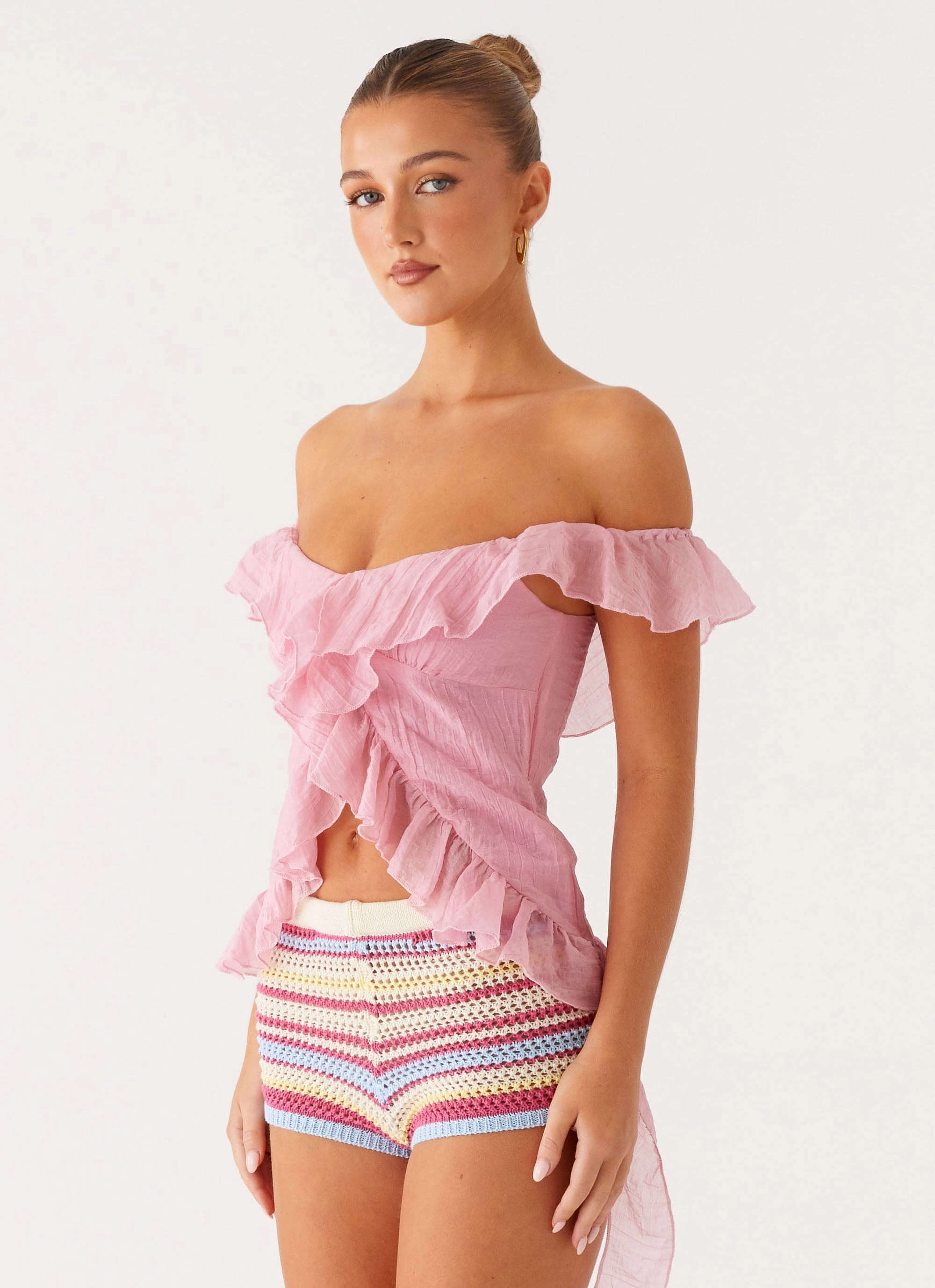 V-neck Shirt Dylan Off Shoulder Top - Pink
