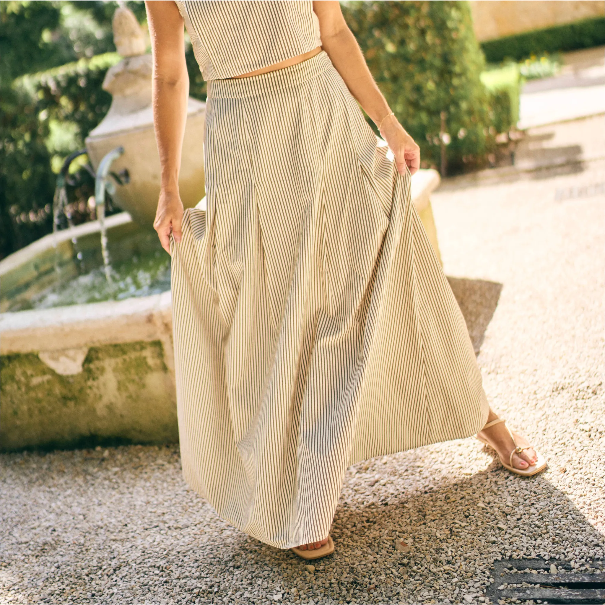 Stretch Panels Smart Comfort MASON'S DAUGHTER | Sophia Maxi Skirt, Brown & Ivory Dobby Striped