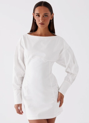 Poised Vibe Fit Easy Dynasty Shirt Mini Dress - White