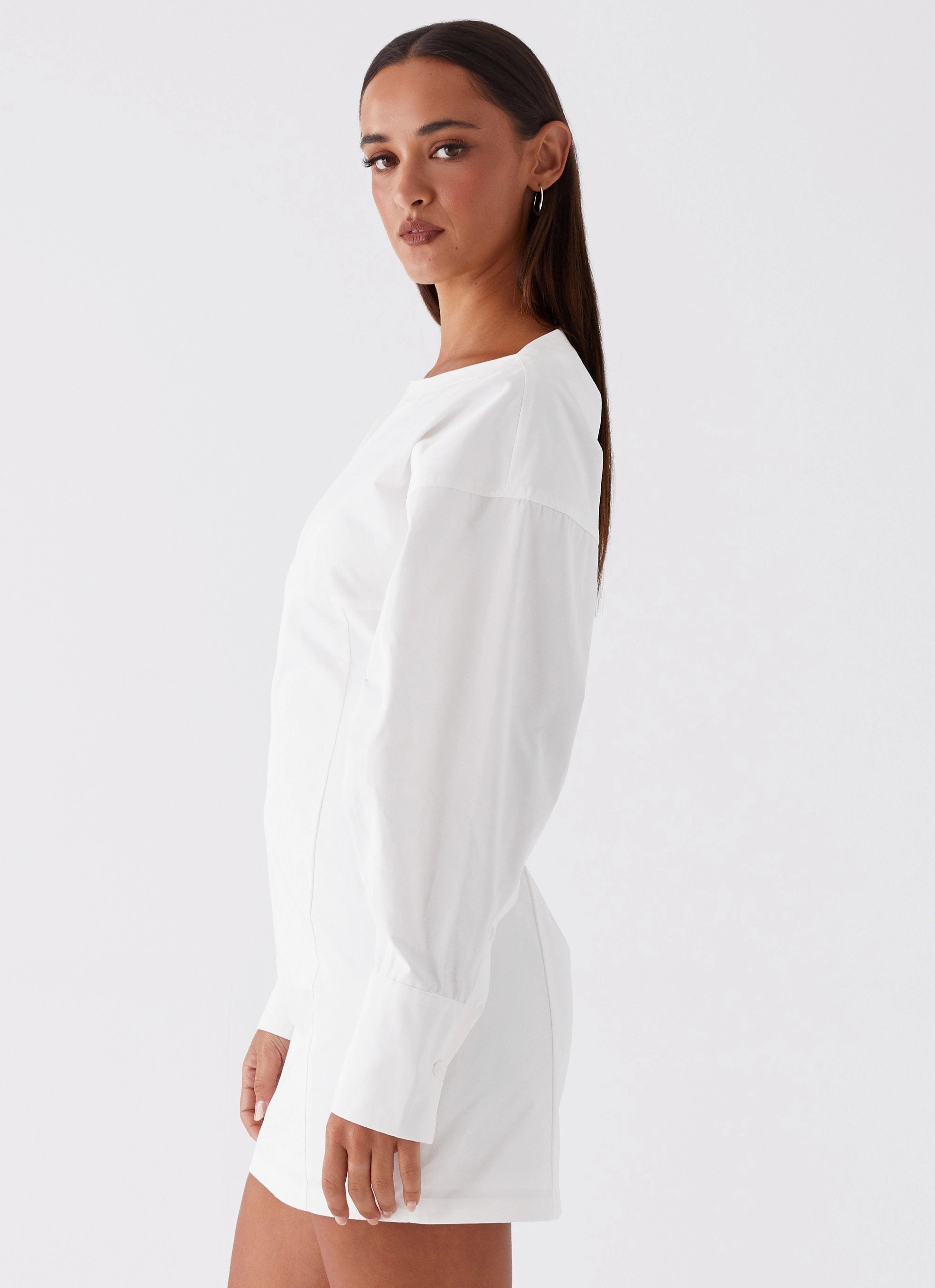 Dynasty Shirt Mini Dress - White Chic Comfort Look Work Comfort