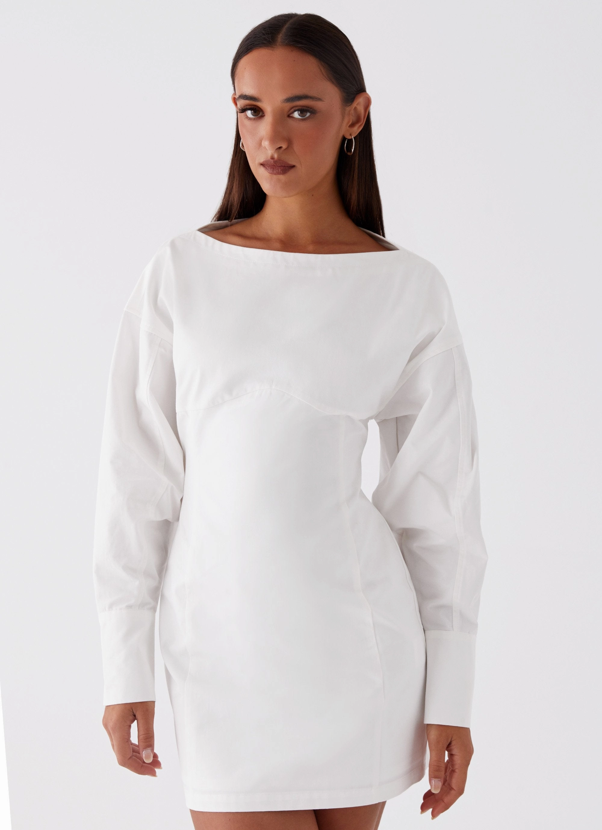 Dynasty Shirt Mini Dress - White Smooth Drape Seasonal Fit