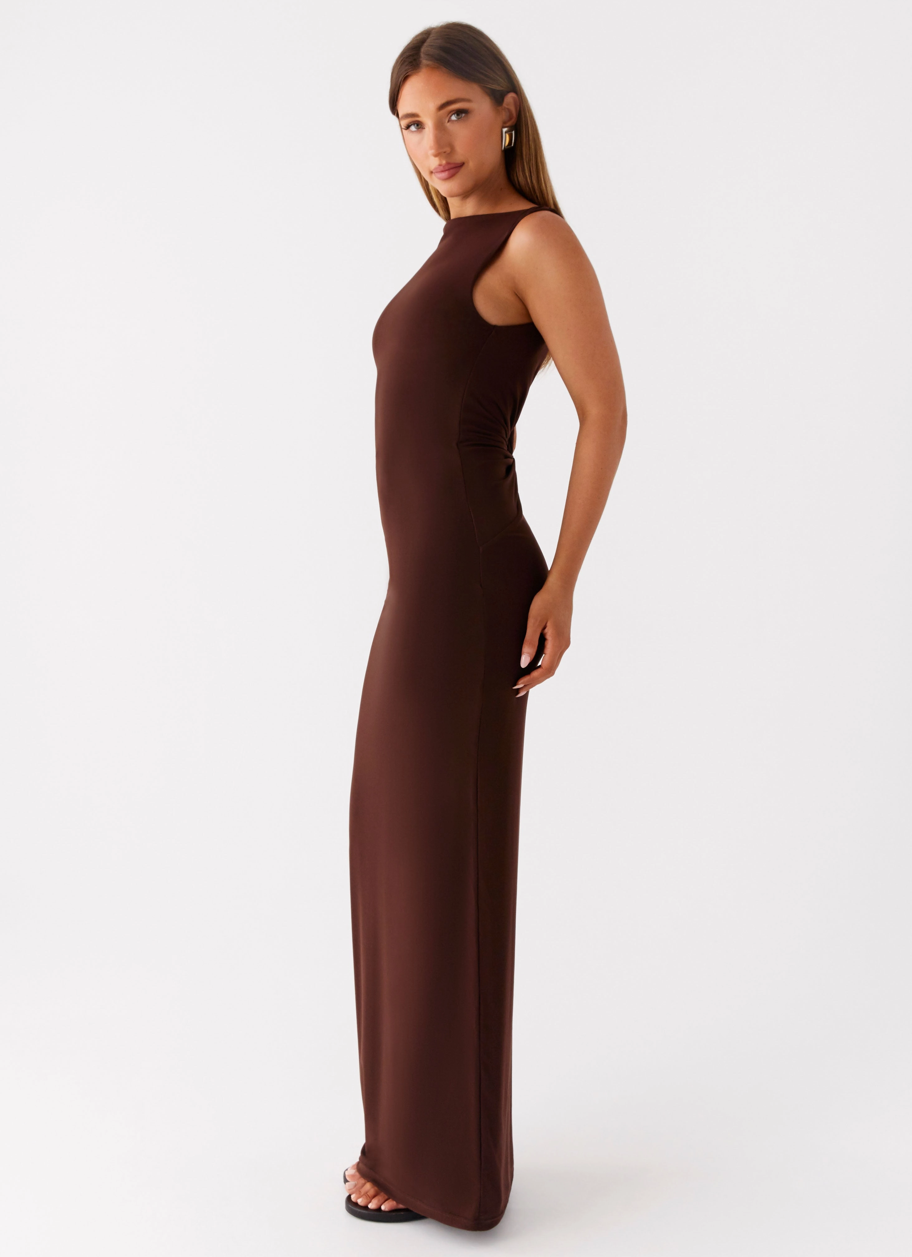 Earthbound Muse Maxi Dress - Chocolate Sheer Look