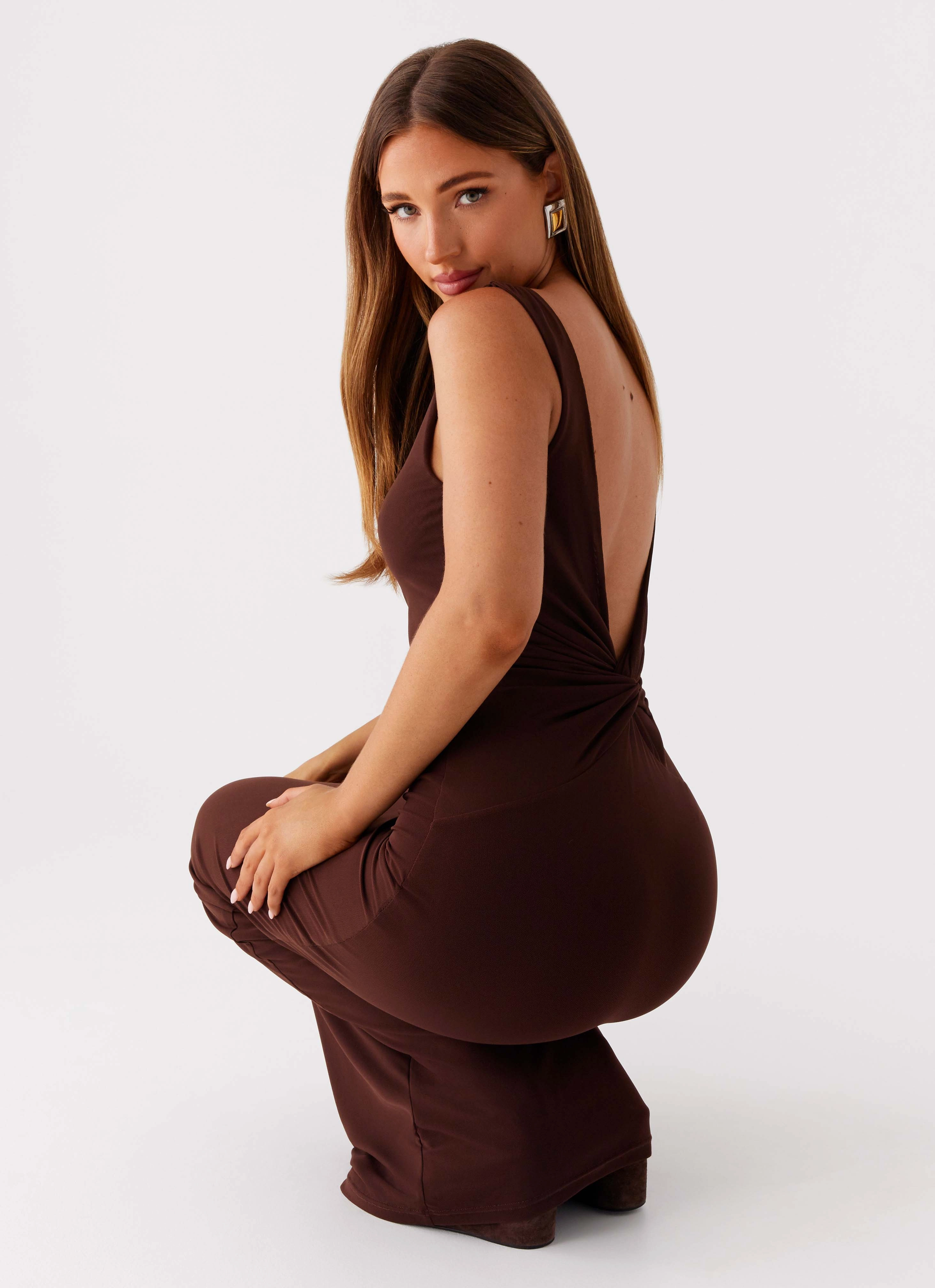 Earthbound Muse Maxi Dress - Chocolate Feminine Fit