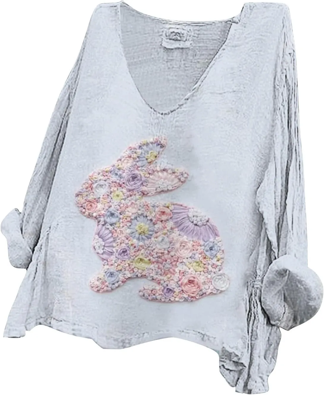 Easter Shirts for Women Trendy Summer 2025 Animal Print T-Shirts Long Sleeve Crew Neck Blouses Oversized Loose Outfits