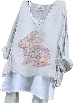 Easter Shirts for Women Trendy Summer 2025 Animal Print T-Shirts Long Sleeve Crew Neck Blouses Oversized Loose Outfits