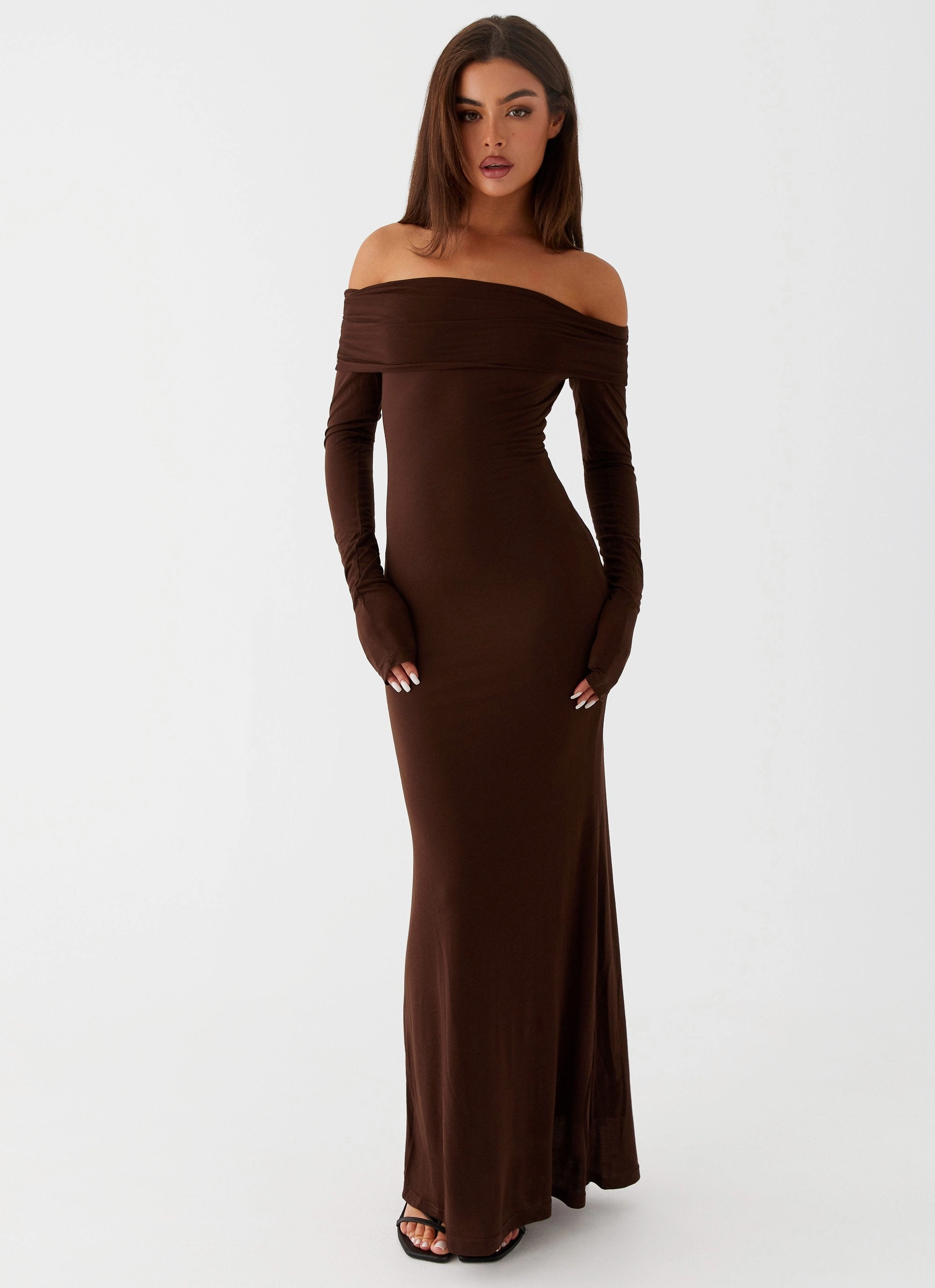Cocoa Long Sleeve Maxi Dress - Chocolate Versatile Layer Wear