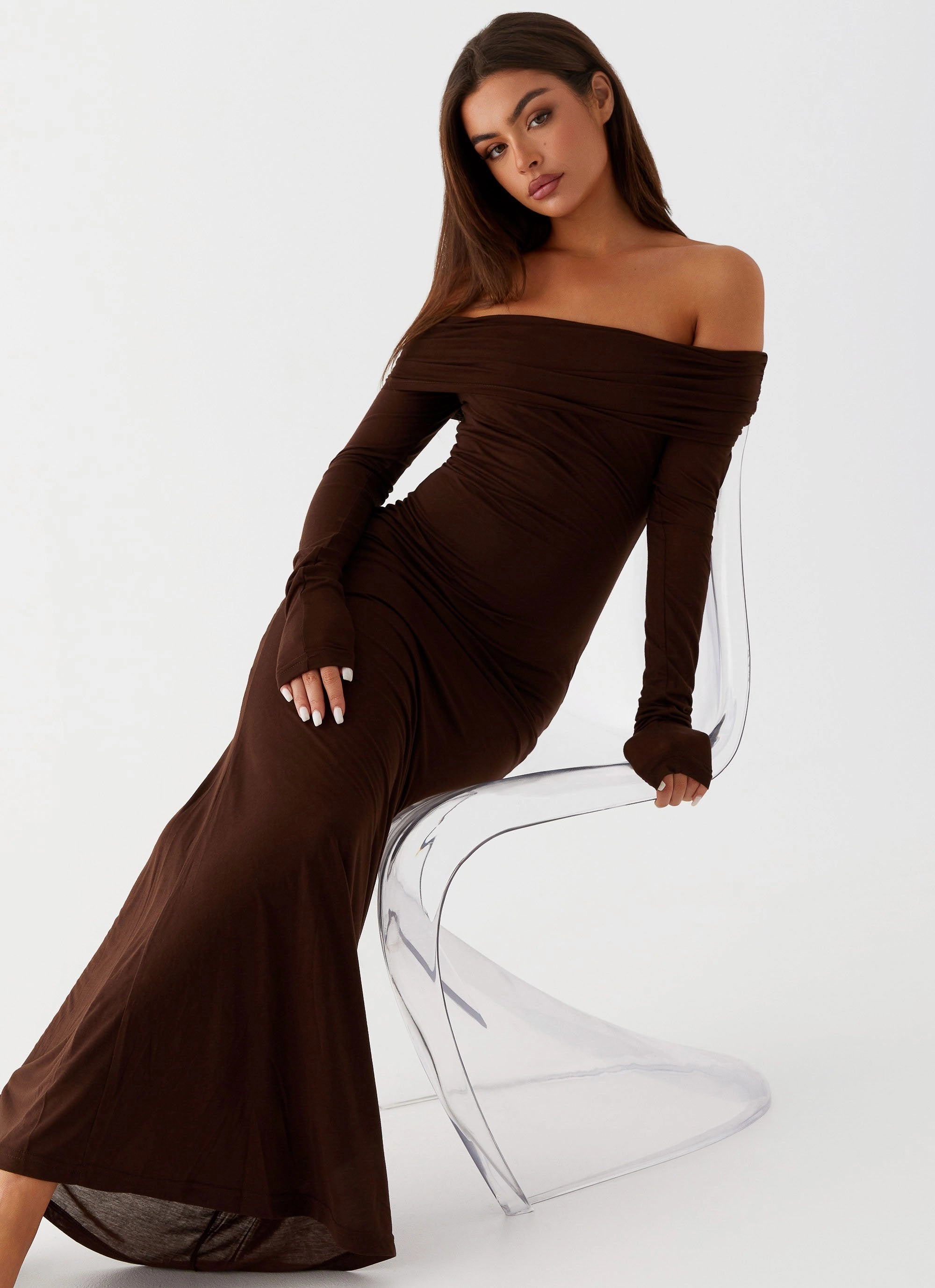 Cocoa Long Sleeve Maxi Dress - Chocolate BiasCutSilhouette